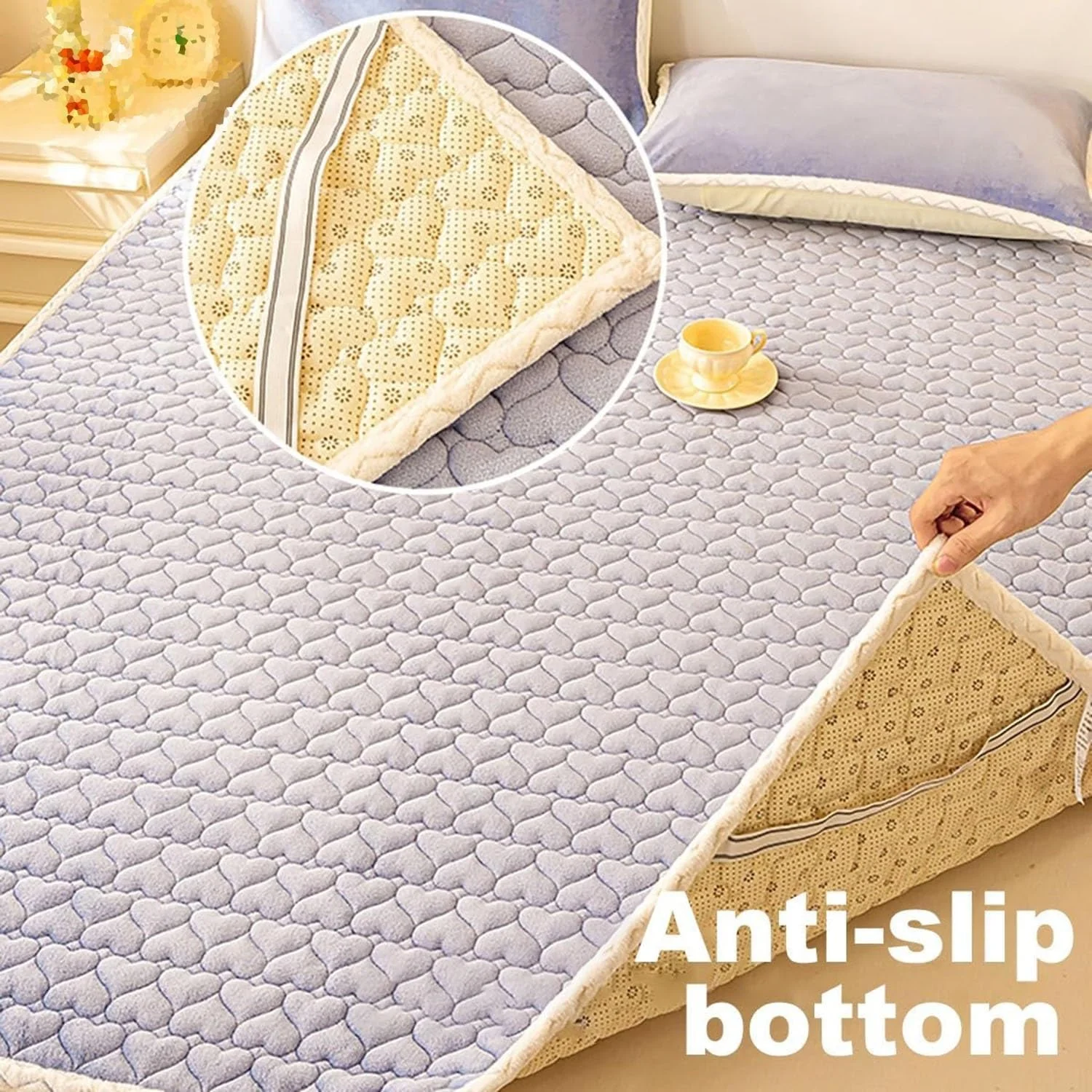پد گرم ضخیم زمستانی، تشک تاشو، پد لحاف زمستانی قابل شستشو در ماشین لباسشویی، تشک خوابگاهی دانشجویی قابل حمل (قهوه ای، 200 * 220 سانتی متر)