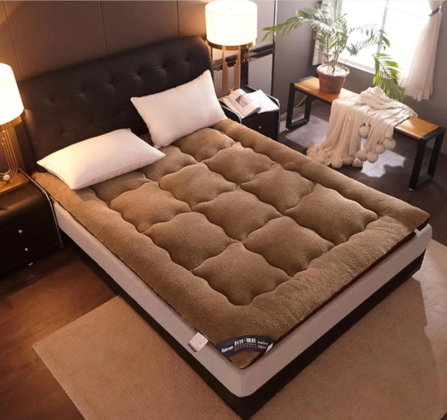 تشک فوتون SXRLDZS، تشک ضخیم فوتون، تشک تاتامی تاشو نرم و راحت، دو نفره و تک نفره قابل حمل، تشک خوابگاهی، پد تشک، تختخواب بالش (قهوه ای، 180X200cm)