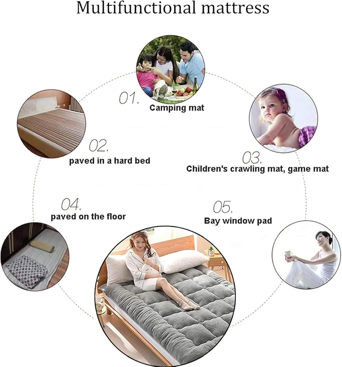 تشک فوتون SXRLDZS، تشک ضخیم فوتون، تشک تاتامی تاشو نرم و راحت، دو نفره و تک نفره قابل حمل، تشک خوابگاهی، پد تشک، تختخواب بالش (قهوه ای، 180X200cm)