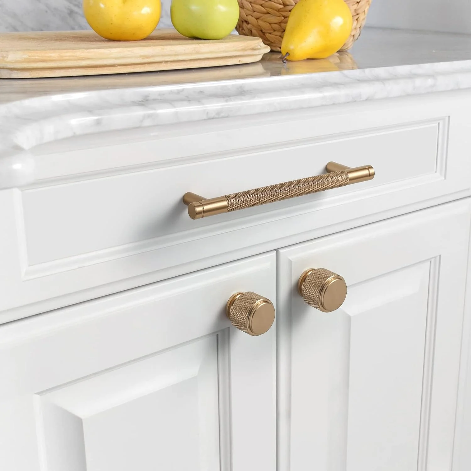 دستگیره کابینت برنزی شامپاین آسیدراما، 10 عددی، 5 اینچی (128 میلی‌متر)، دستگیره های آجدار کابینت، دستگیره کمد، یراق آلات طلایی کابینت آشپزخانه برای کشوهای کمد