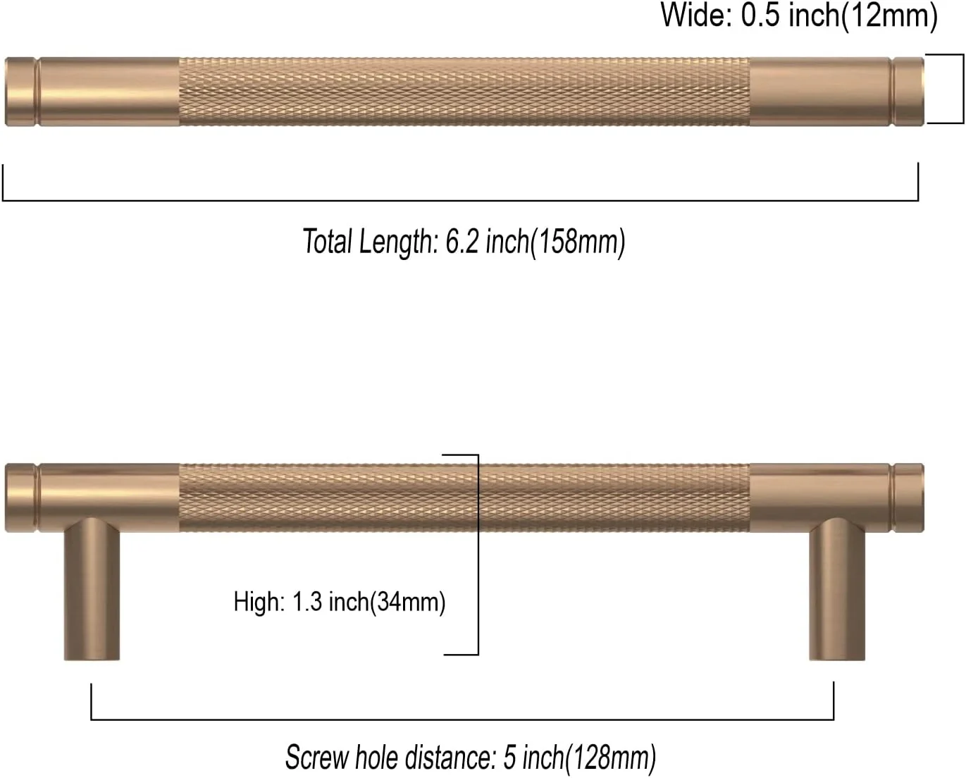 دستگیره کابینت برنزی شامپاین آسیدراما، 10 عددی، 5 اینچی (128 میلی‌متر)، دستگیره های آجدار کابینت، دستگیره کمد، یراق آلات طلایی کابینت آشپزخانه برای کشوهای کمد