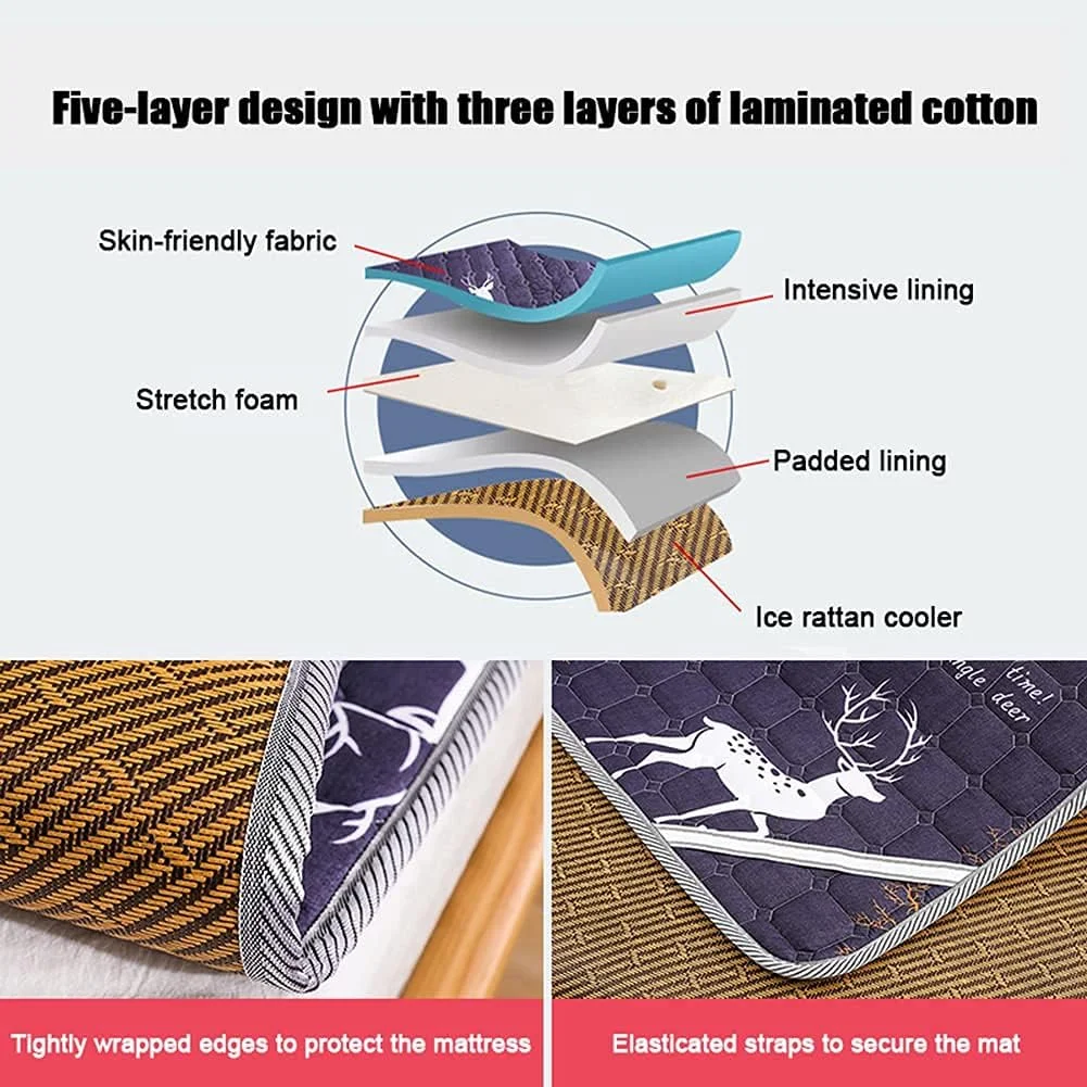 تشک خنک کننده تخت خواب حصیری بامبو مناسب فصل تابستان / تشک راتان، تشک تاشو کربنیزه شده مناسب تهویه مطبوع BLZQSQ برای اتاق خواب، تخت دو نفره و دانشجویی تشک خنک کننده تخت خواب حصیری بامبو مناسب فصل تابستان / تشک راتان، تشک تاشو کربنیزه شده مناسب تهویه مطبوع BLZQSQ برای اتاق خواب، تخت دو نفره و دانشجویی