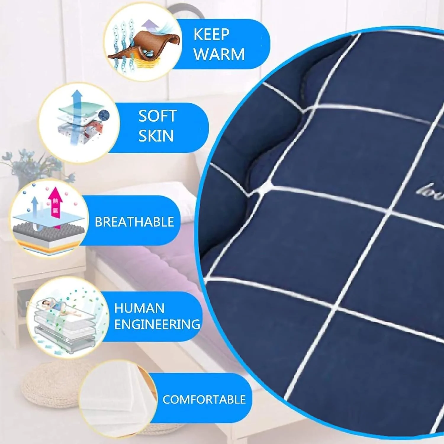 تشک تاتامی تاشو فوتون نرم و ضخیم، مناسب برای خوابگاه دانشجویی، پد تشک قابل حمل، تشک نرم مهمان برای مسافرت تشک تاتامی تاشو فوتون نرم و ضخیم، مناسب برای خوابگاه دانشجویی، پد تشک قابل حمل، تشک نرم مهمان برای مسافرت