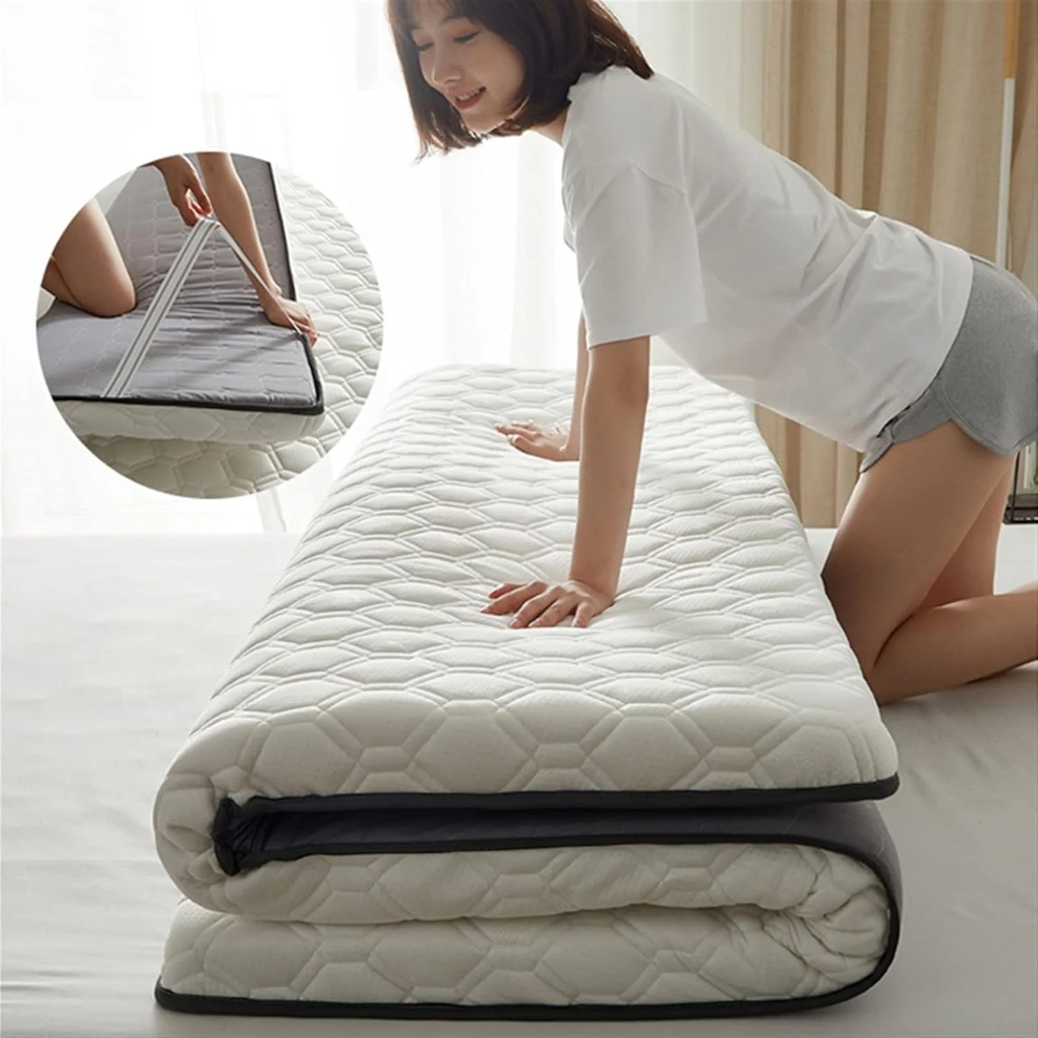 تشک لاتکس PULTRT، تشک الاستیک، کوسن تاشو خانگی، راحت، دونفره، تک نفره، تاتامی نرم، پد خواب، تشک اسفنجی، مناسب فصل پاییز و زمستان