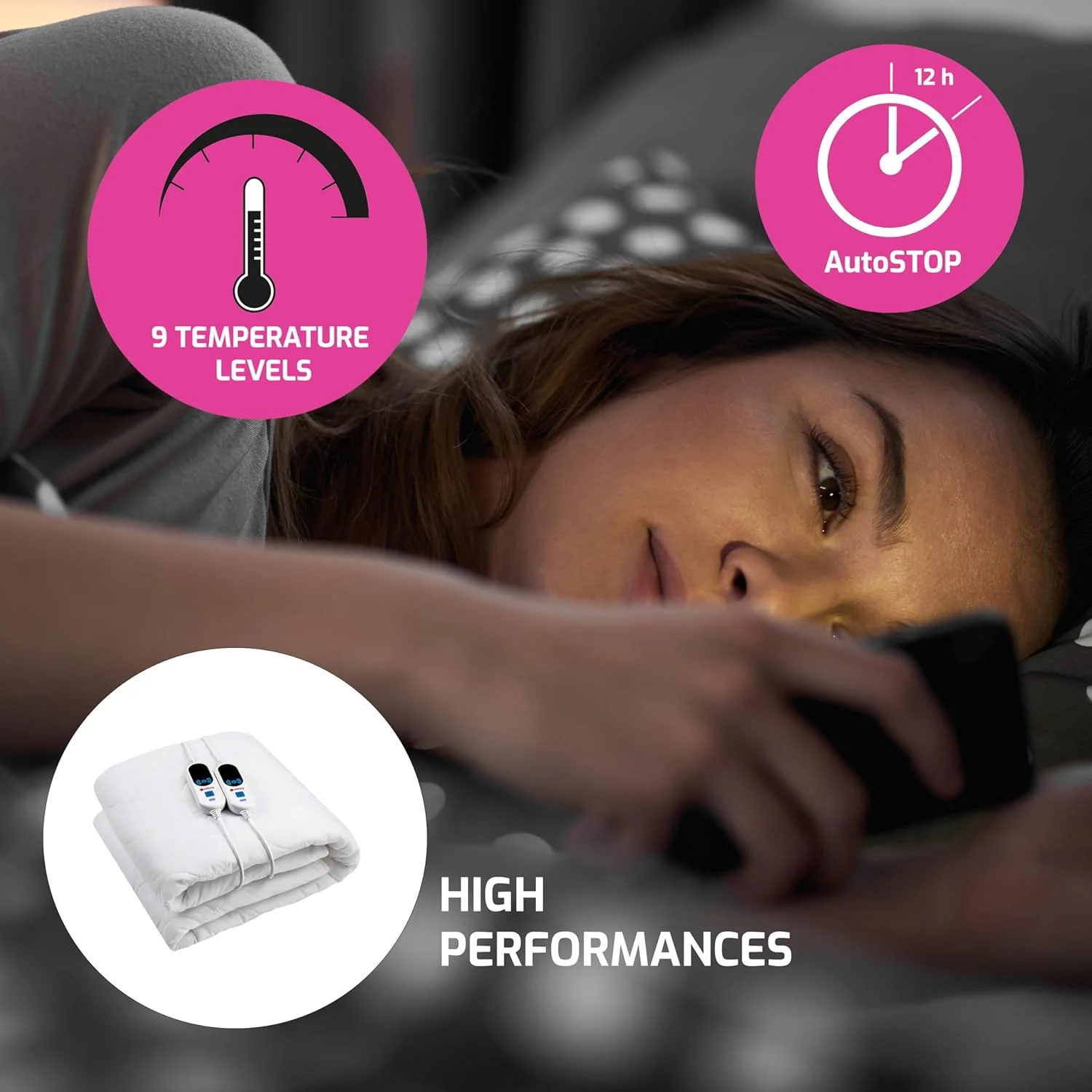 تشک برقی دو نفره پکاثرم مدل U210DF | سایز 150 در 160 سانتی متر | 4 سطح دما | زیرانداز گرمایشی 100% پنبه | روکش تشک برقی