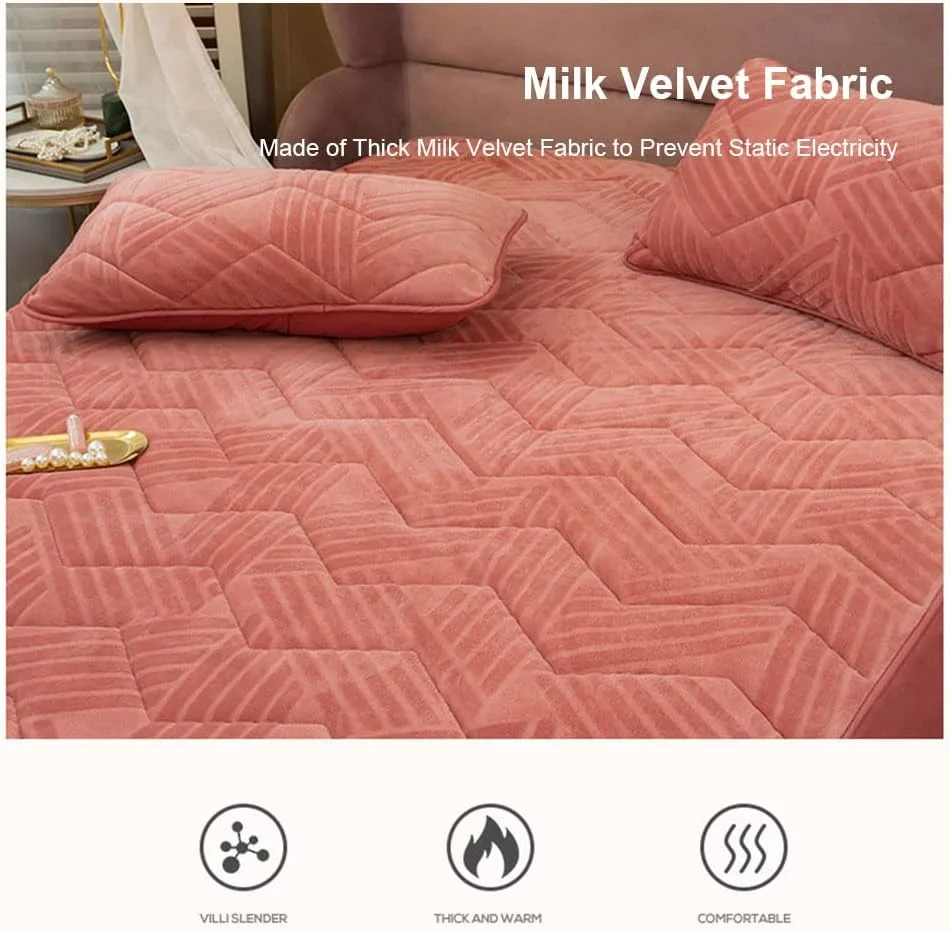 ست ملحفه تخت خواب عمیق، ملحفه مخملی شیری، ضخیم، ضد لغزش، رو تختی مخمل کریستالی گرم و ضد گرد و غبار، خاکستری، سایز QUEEN