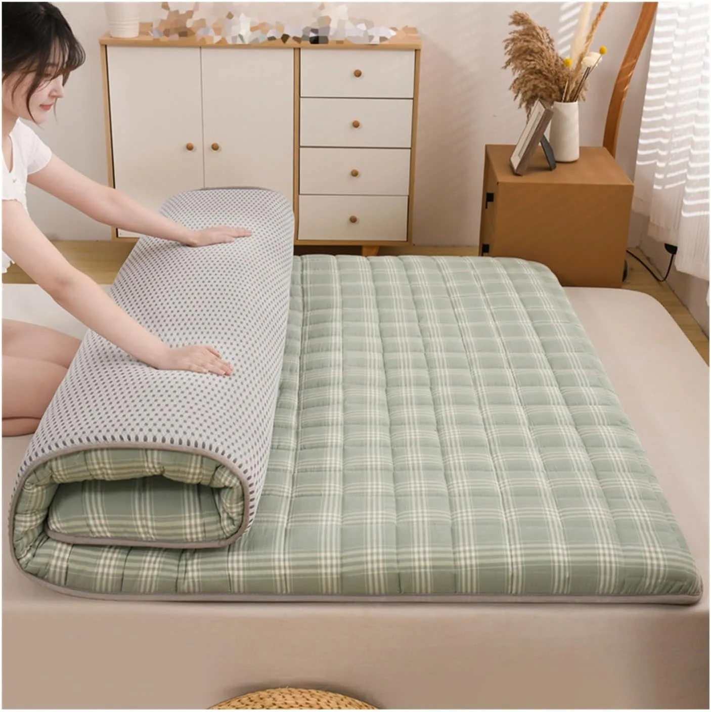 تشک رول شده، تشک فوتون ژاپنی قابل شستشو و تنفس پذیر، تشک ضخیم شده برای خوابگاه دانشجویی، پد خانگی اتاق خواب (سبز، 90 * 190 سانتی متر) تشک رول شده، تشک فوتون ژاپنی قابل شستشو و تنفس پذیر، تشک ضخیم شده برای خوابگاه دانشجویی، پد خانگی اتاق خواب (سبز، 90 * 190 سانتی متر)