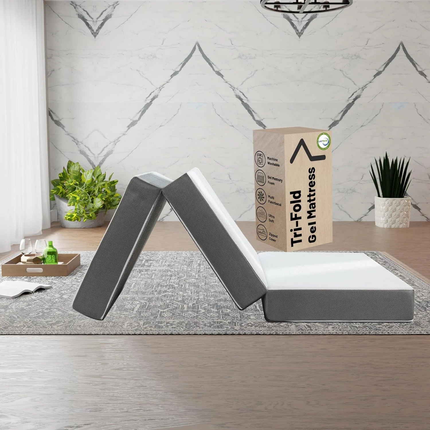 تشک تاشو سه لایه، تشک فوم حافظه دار ژله ای 4 اینچی قابل حمل | توری تنفسی، فوق العاده نرم، پد تختخواب، روکش قابل جابجایی و شستشو، خواص درمانی، سایز کامل، سفید تشک تاشو سه لایه، تشک فوم حافظه دار ژله ای 4 اینچی قابل حمل | توری تنفسی، فوق العاده نرم، پد تختخواب، روکش قابل جابجایی و شستشو، خواص درمانی، سایز کامل، سفید