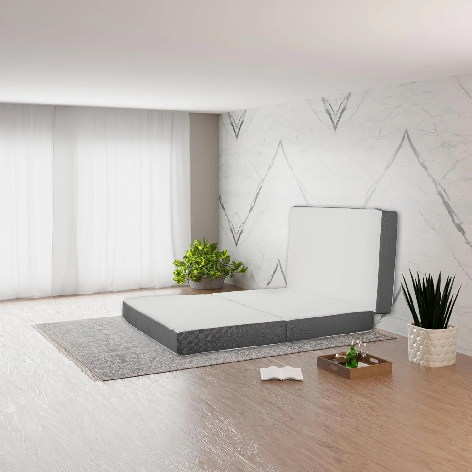 تشک تاشو سه لایه، تشک فوم حافظه دار ژله ای 4 اینچی قابل حمل | توری تنفسی، فوق العاده نرم، پد تختخواب، روکش قابل جابجایی و شستشو، خواص درمانی، سایز کامل، سفید تشک تاشو سه لایه، تشک فوم حافظه دار ژله ای 4 اینچی قابل حمل | توری تنفسی، فوق العاده نرم، پد تختخواب، روکش قابل جابجایی و شستشو، خواص درمانی، سایز کامل، سفید