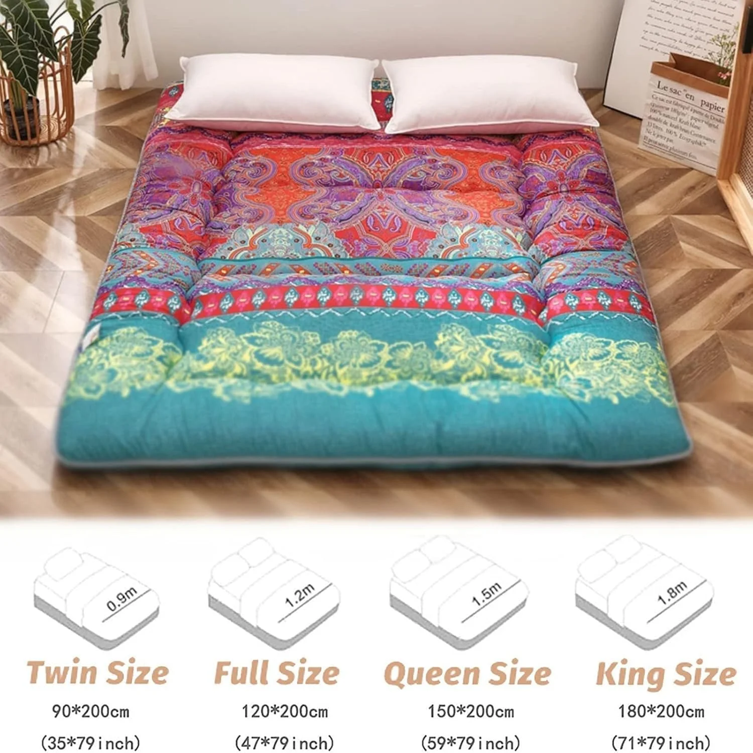 تشک فوتون تاتامی تاشو طرح رترو، ضخیم با فوم حافظه دار، پد خواب تاشو بوهو برای مسافرت، خانه، کمپینگ (قرمز، 180 * 220 سانتی متر) تشک فوتون تاتامی تاشو طرح رترو، ضخیم با فوم حافظه دار، پد خواب تاشو بوهو برای مسافرت، خانه، کمپینگ (قرمز، 180 * 220 سانتی متر)