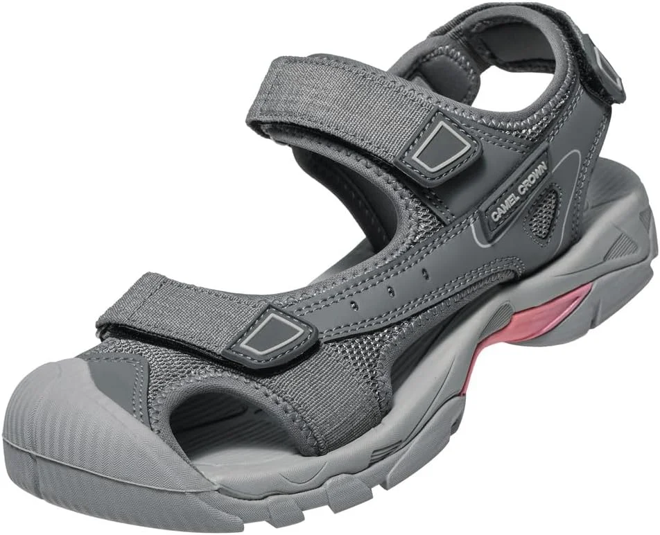 صندل مردانه چرم شتری، صندل های پیاده روی ضد آب، صندل های تابستانی با انگشتان بسته، صندل های ورزشی قابل تنظیم برای فضای باز، کفش های آبی برای سفر، ورزش، ساحل و پیاده روی