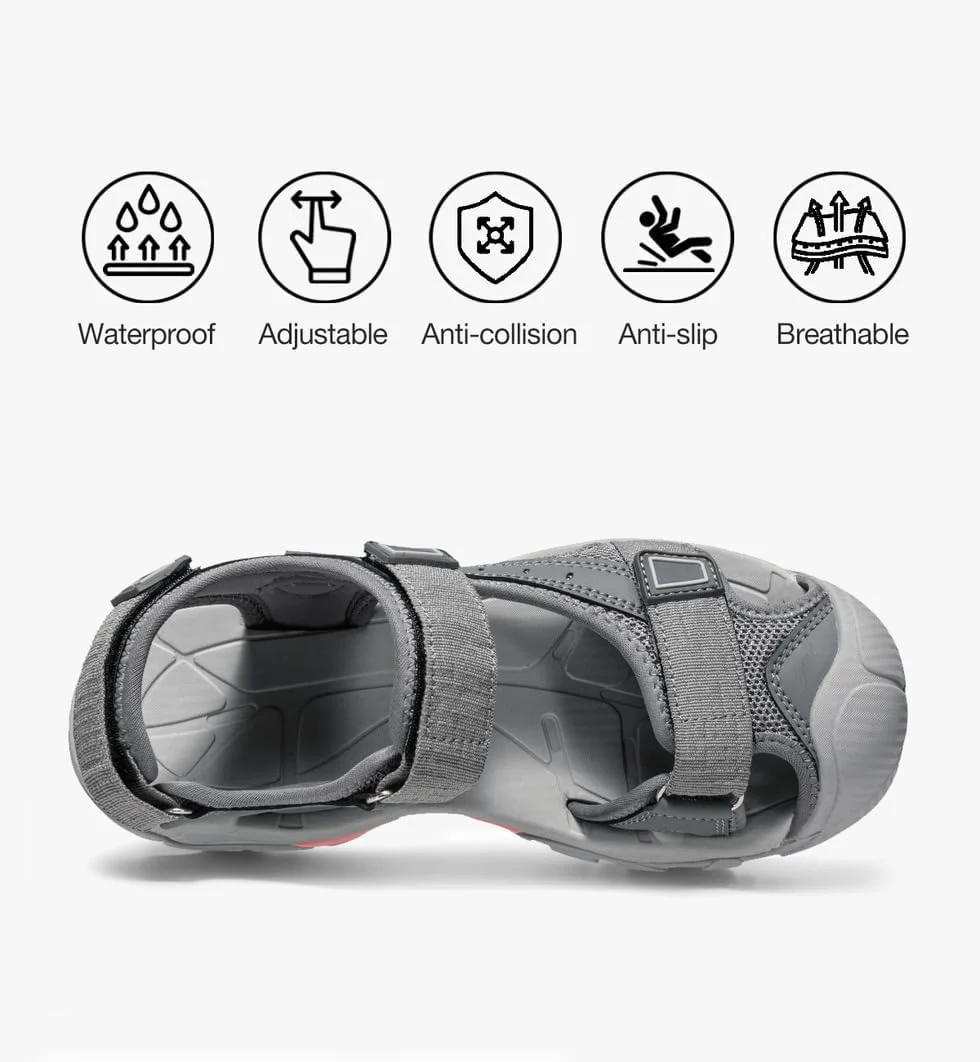 صندل مردانه چرم شتری، صندل های پیاده روی ضد آب، صندل های تابستانی با انگشتان بسته، صندل های ورزشی قابل تنظیم برای فضای باز، کفش های آبی برای سفر، ورزش، ساحل و پیاده روی