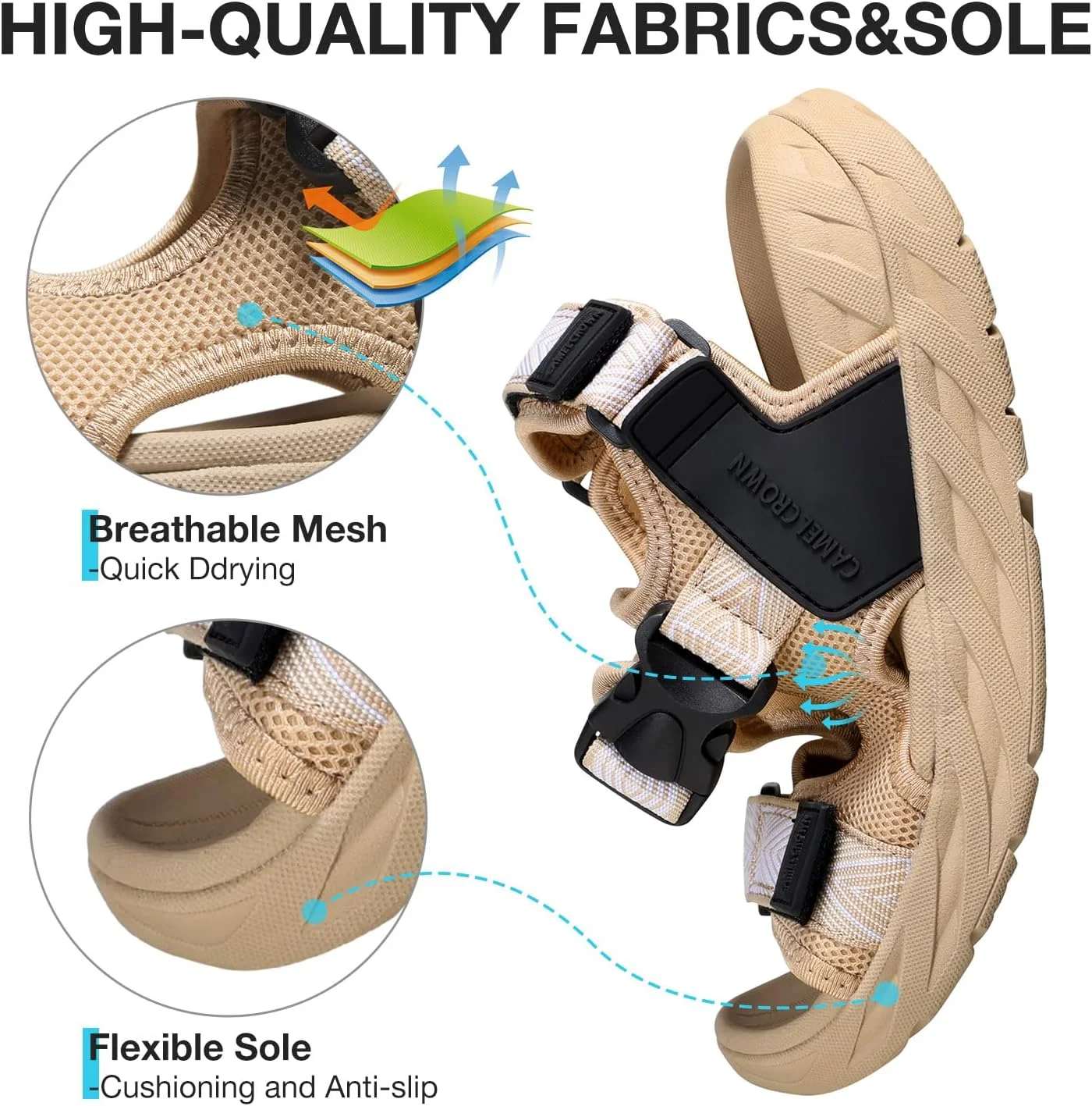 صندل پیاده روی زنانه کمل کراون با پشتیبانی از قوس پا، صندل های پیاده روی زنانه، صندل های ورزشی فضای باز با بند قابل تنظیم