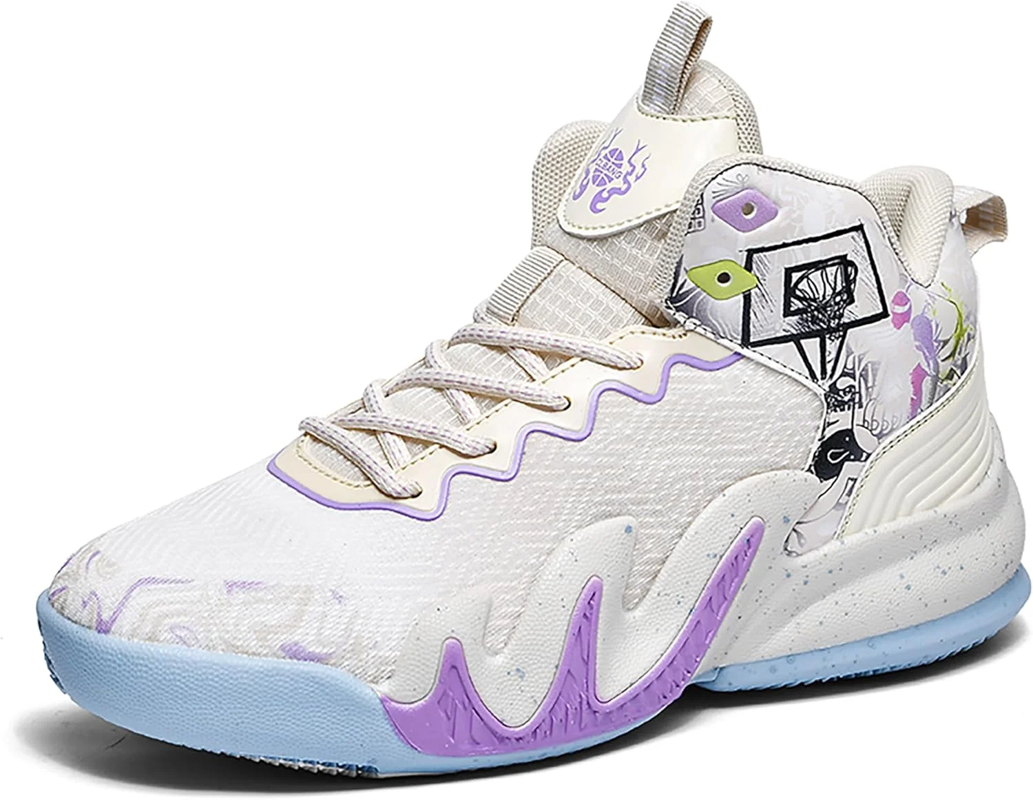کفش بسکتبال زنانه و مردانه CJSPORX، تنفس پذیر، ضد لغزش، مناسب فضای باز، کتانی اسپرت یونیسکس، سفید و بنفش-3، سایز 11 زنانه/9.5 مردانه