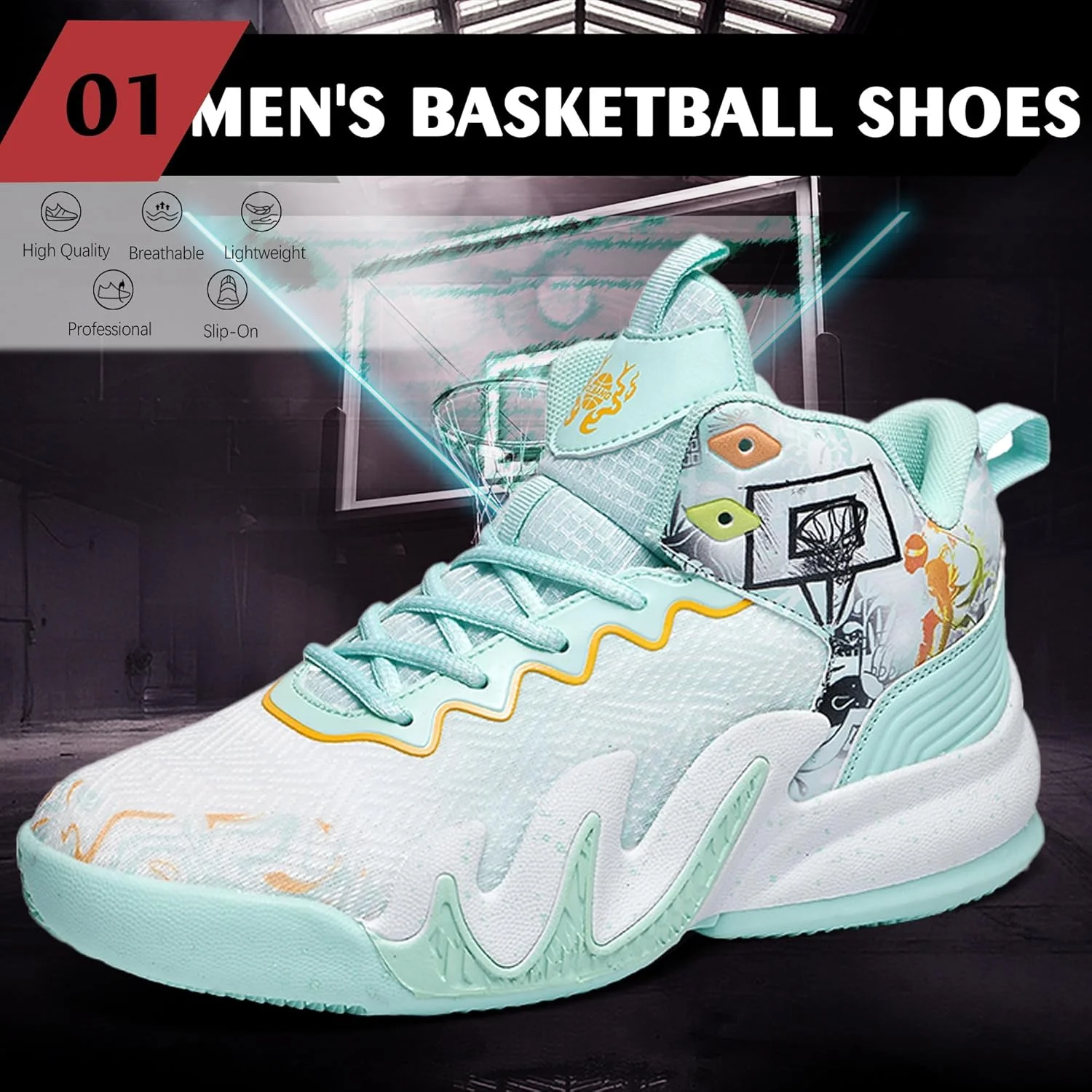 کفش بسکتبال زنانه و مردانه CJSPORX، تنفس پذیر، ضد لغزش، مناسب فضای باز، کتانی اسپرت یونیسکس، سفید و سبز-3، سایز 10 زنانه/8.5 مردانه