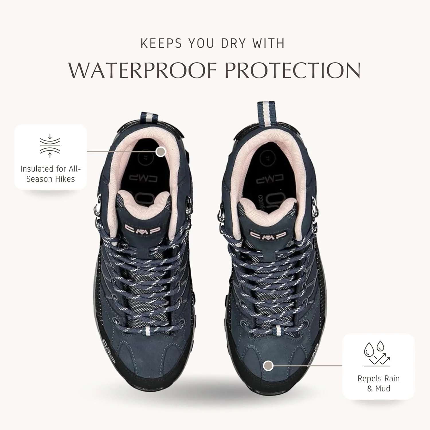 نیم بوت پیاده روی زنانه ضد آب CMP RIGEL – کفش های سبک وزن با پشتیبانی از مچ پا و چسبندگی مناسب برای تمام سطوح. طراحی شده در ایتالیا. نیم بوت پیاده روی زنانه ضد آب CMP RIGEL – کفش های سبک وزن با پشتیبانی از مچ پا و چسبندگی مناسب برای تمام سطوح. طراحی شده در ایتالیا.