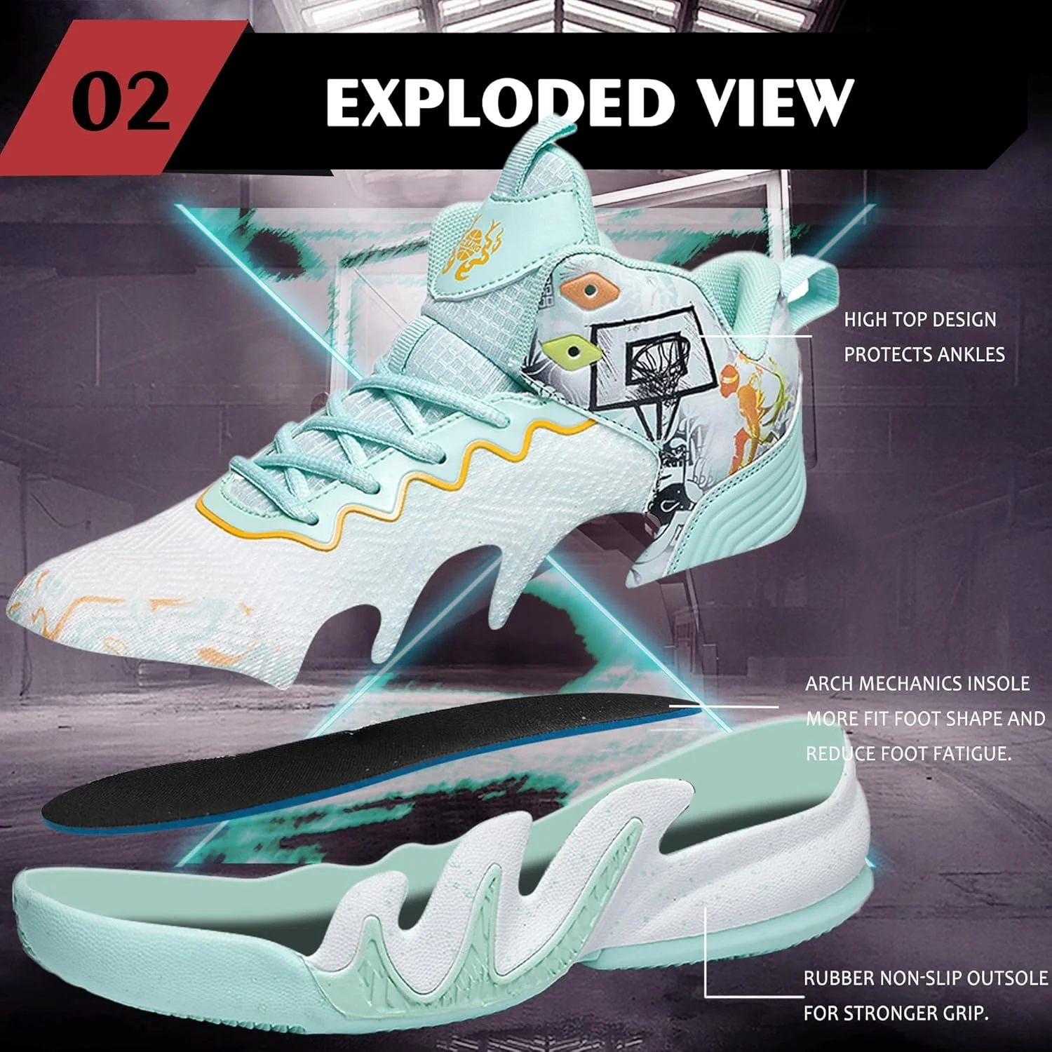 کفش بسکتبال زنانه و مردانه CJSPORX، تنفس پذیر، ضد لغزش، مناسب فضای باز، کتانی اسپرت یونیسکس، سفید و سبز-3، سایز 10 زنانه/8.5 مردانه