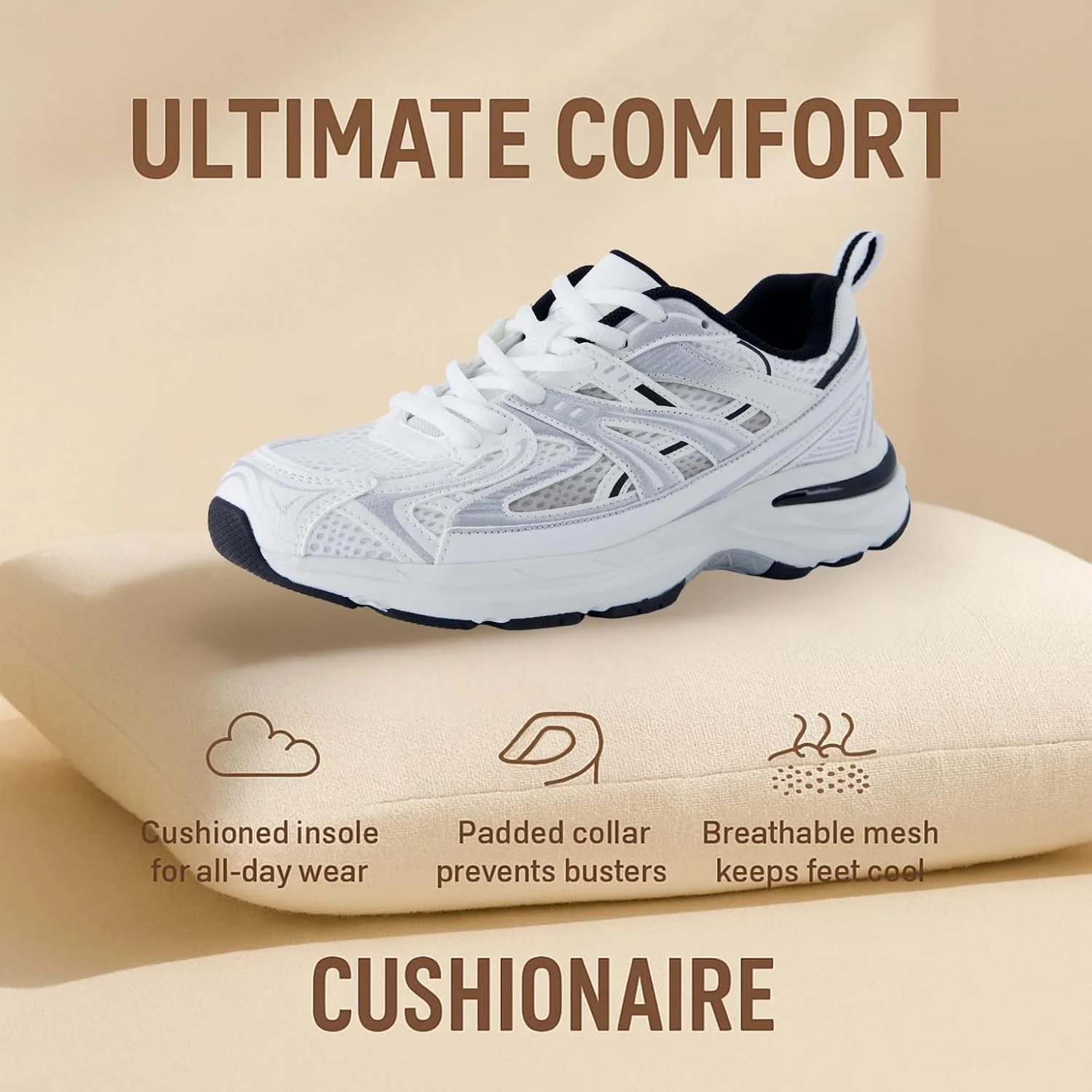 کفش پیاده روی روزمره زنانه کوشنیر سونیک - پارچه و چرم مصنوعی بند دار + فوم حافظه دار