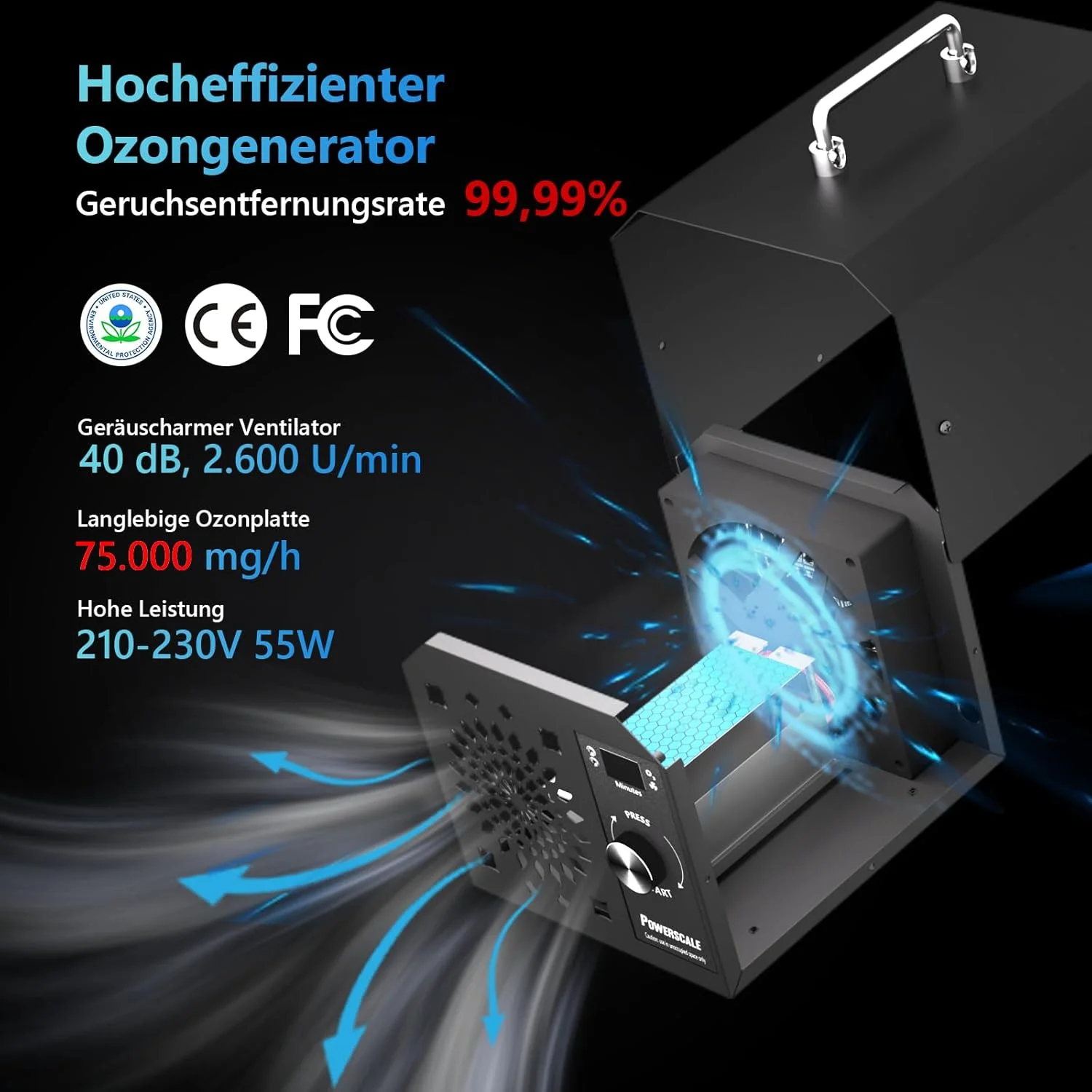 ژنراتور اوزون PowerScale با ظرفیت 75000 میلی گرم در ساعت OZB1، از بین برنده بوی اوزون، دستگاه اوزون تجاری حذف بو، برای خانه، ماشین، اتاق حیوانات خانگی - دستگاه اوزون یونیزه کننده با ظرفیت بالا، مشکی ژنراتور اوزون PowerScale با ظرفیت 75000 میلی گرم در ساعت OZB1، از بین برنده بوی اوزون، دستگاه اوزون تجاری حذف بو، برای خانه، ماشین، اتاق حیوانات خانگی - دستگاه اوزون یونیزه کننده با ظرفیت بالا، مشکی