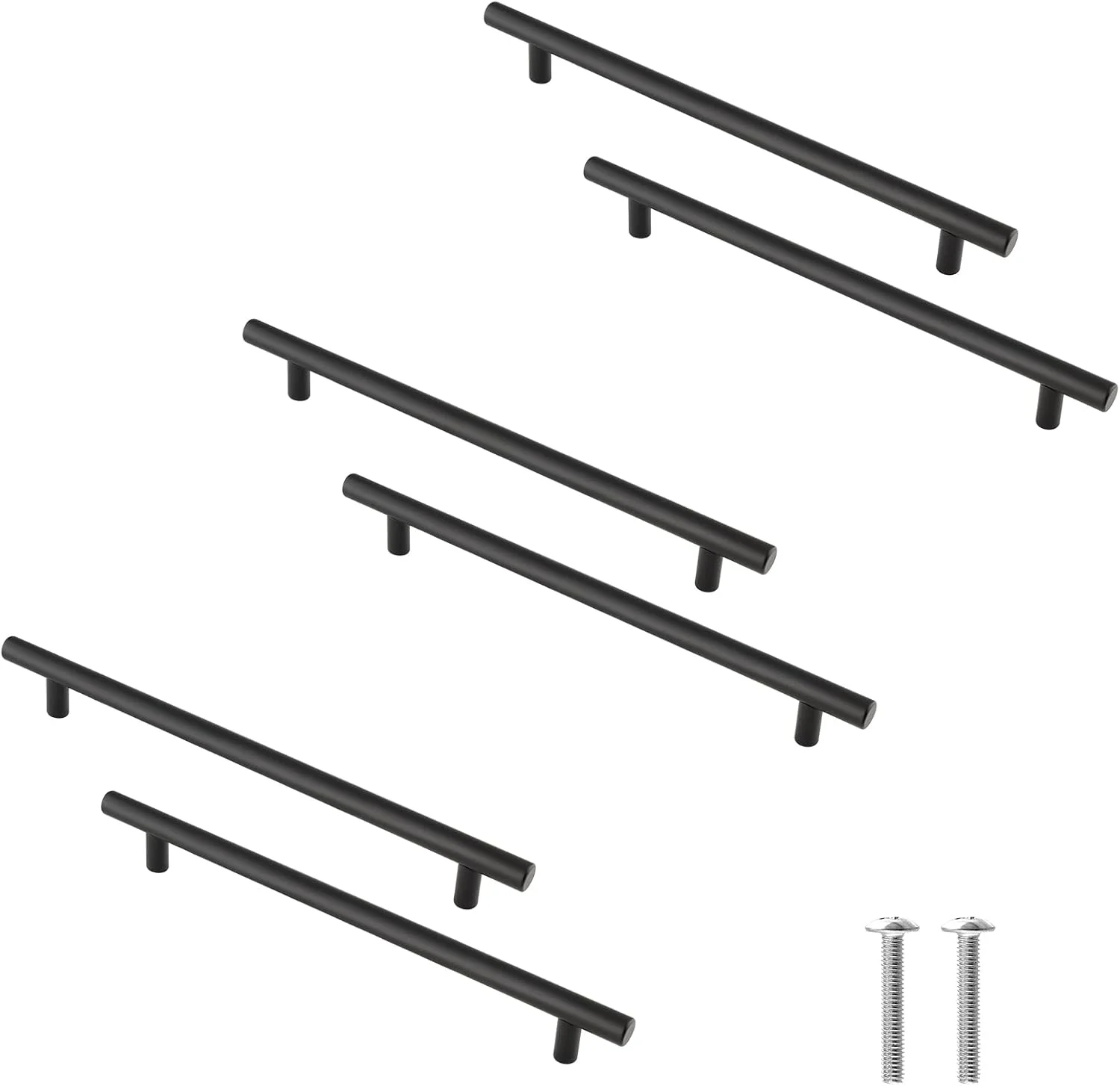 دستگیره کابینت مشکی مات Cjueiom - فاصله مرکز سوراخ 128 میلی متر، دستگیره های T شکل، بسته 6 عددی دستگیره کشو استیل ضد زنگ - دستگیره های بلند کمد و کابینت آشپزخانه، طول 200 میلی متر برای اتاق خواب و کشو