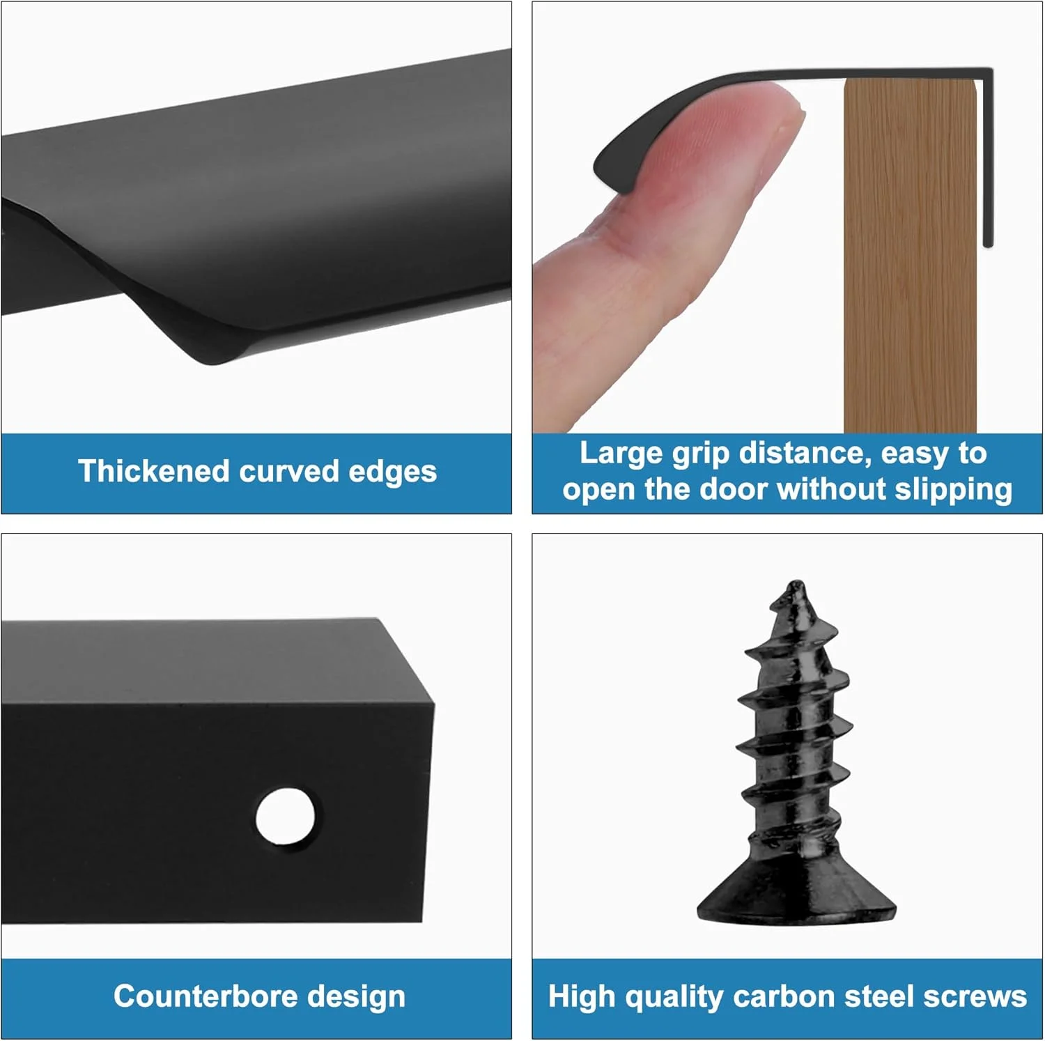 دستگیره مخفی لبه مشکی Cozy Tower، بسته 10 عددی، 8 سانتی متری، دستگیره کابینت آشپزخانه، دستگیره کمد، دستگیره کشو آلومینیومی مدرن برای درب کمد، مشکی مات