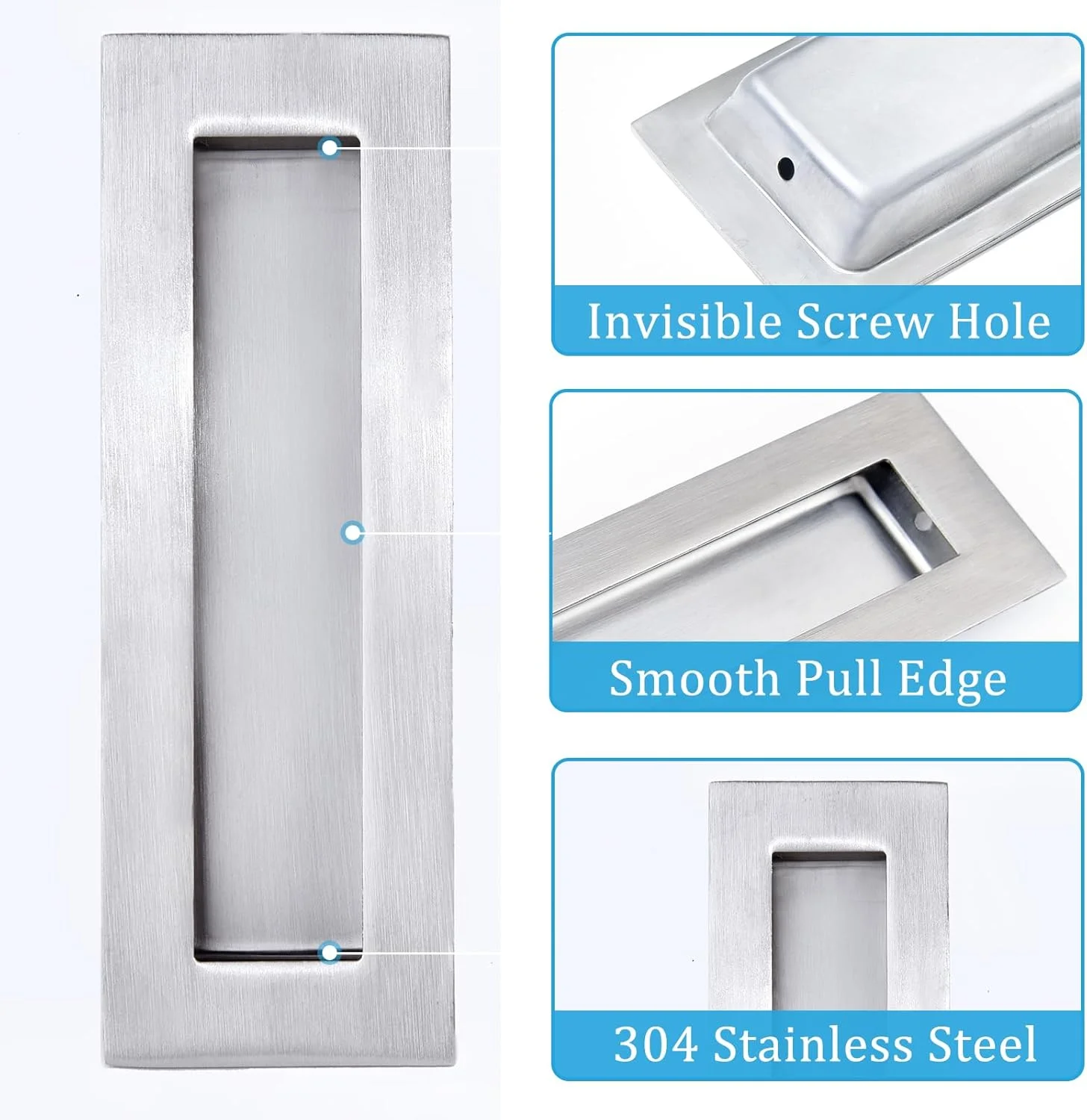 دستگیره های درب کشویی پاکتی Dontay، سخت افزار درب پاکتی غیر قفل شونده از جنس استنلس استیل 304، دستگیره های فرورفته توکار، دستگیره لبه سنگین با حلقه بیرون جهنده (نیکل ساتن (1 ست)، 6 اینچ)، مستطیلی دستگیره های درب کشویی پاکتی Dontay، سخت افزار درب پاکتی غیر قفل شونده از جنس استنلس استیل 304، دستگیره های فرورفته توکار، دستگیره لبه سنگین با حلقه بیرون جهنده (نیکل ساتن (1 ست)، 6 اینچ)، مستطیلی