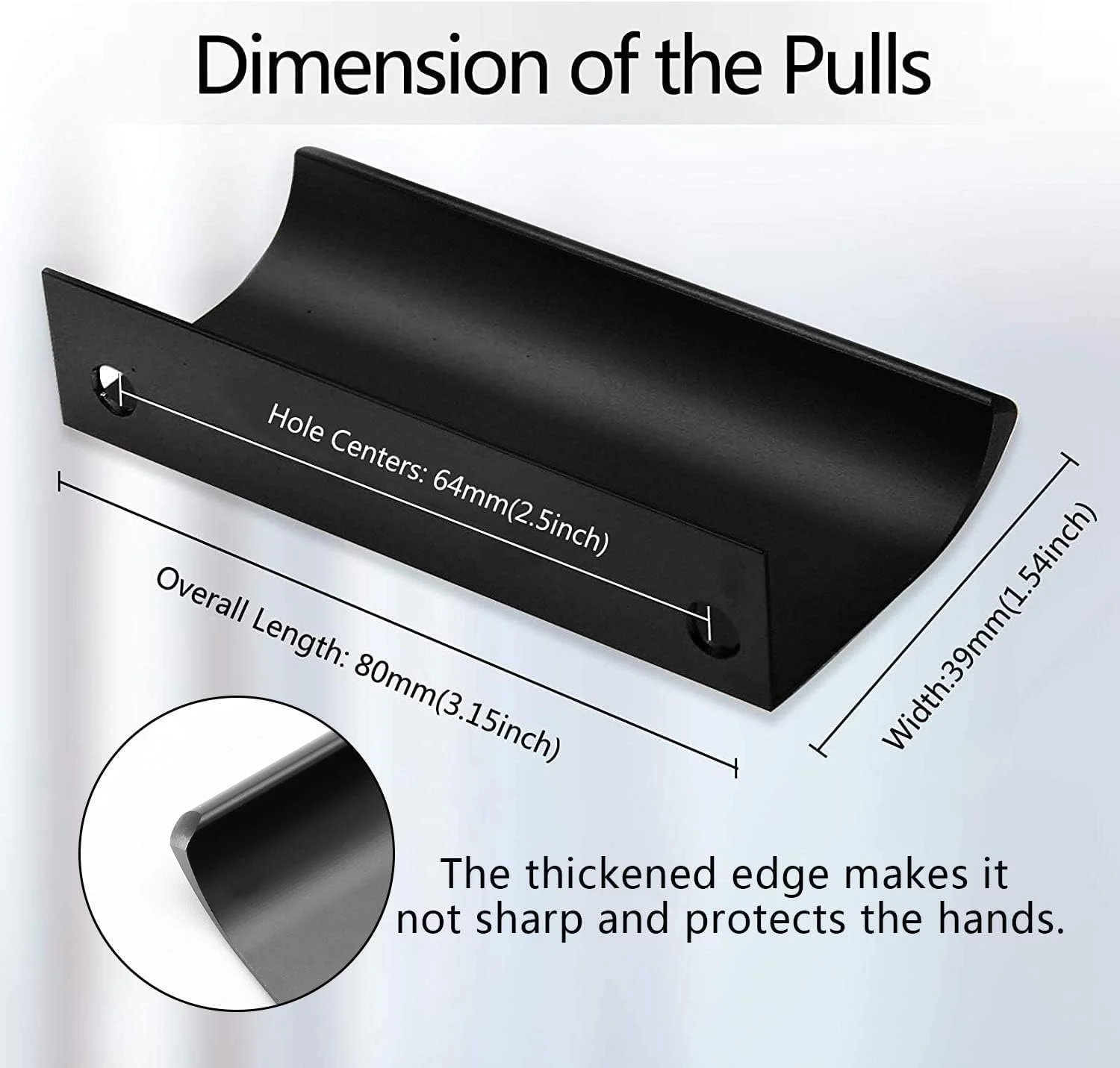دستگیره مخفی لبه انگشتی Caroyee مشکی، نصب از پشت، 80 میلی متر، دستگیره آلومینیومی پنهان برای درب کابینت کشو اتاق نشیمن آشپزخانه منزل (8 عدد)