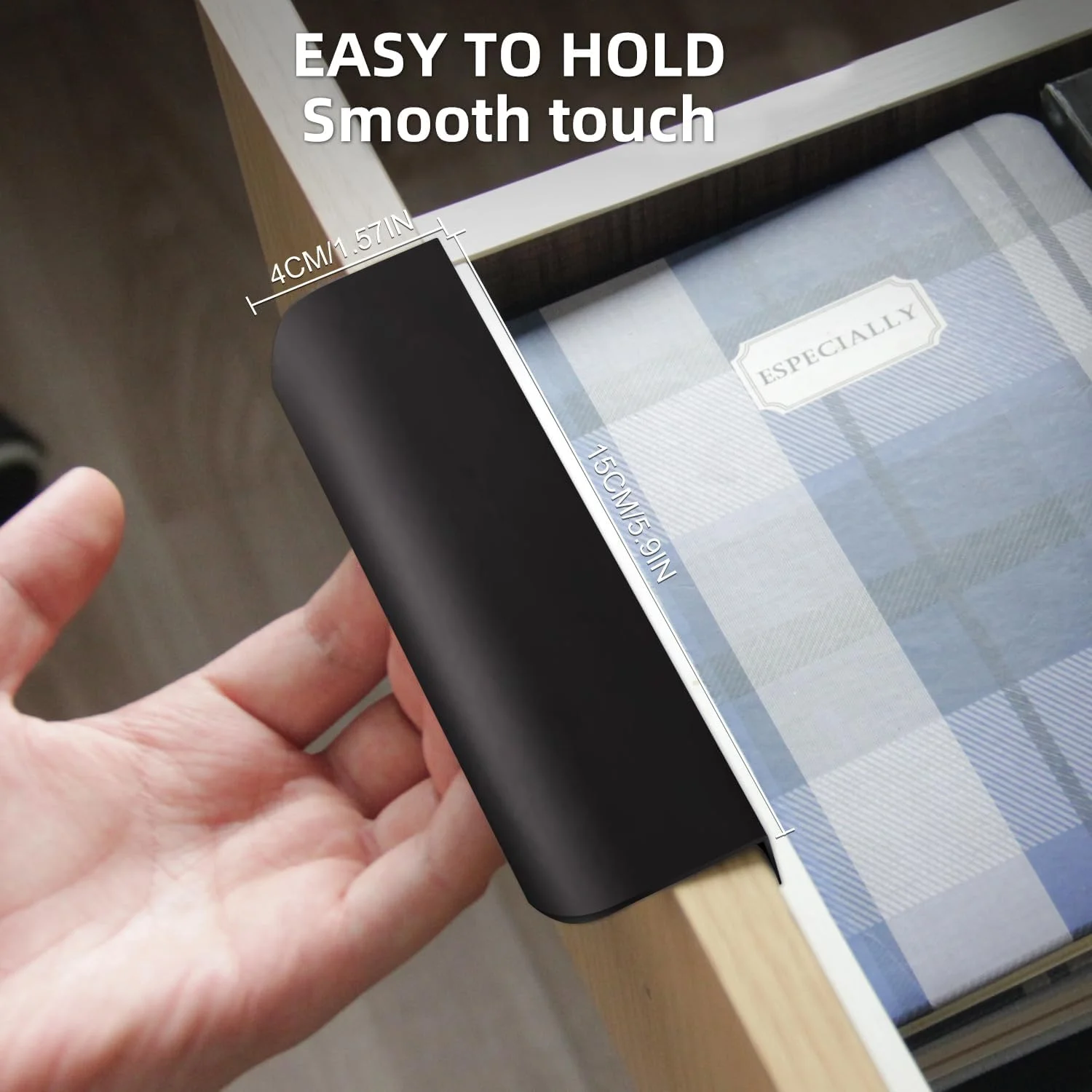 دستگیره لبه ای چسبی کابینت Cekikibi بسته 5 عددی، دستگیره مخفی کشو آلیاژ آلومینیوم مناسب آشپزخانه، بدون نیاز به سوراخکاری، دستگیره تخت چسبی کابینت (مشکی، طول کلی 15 سانتی متر)