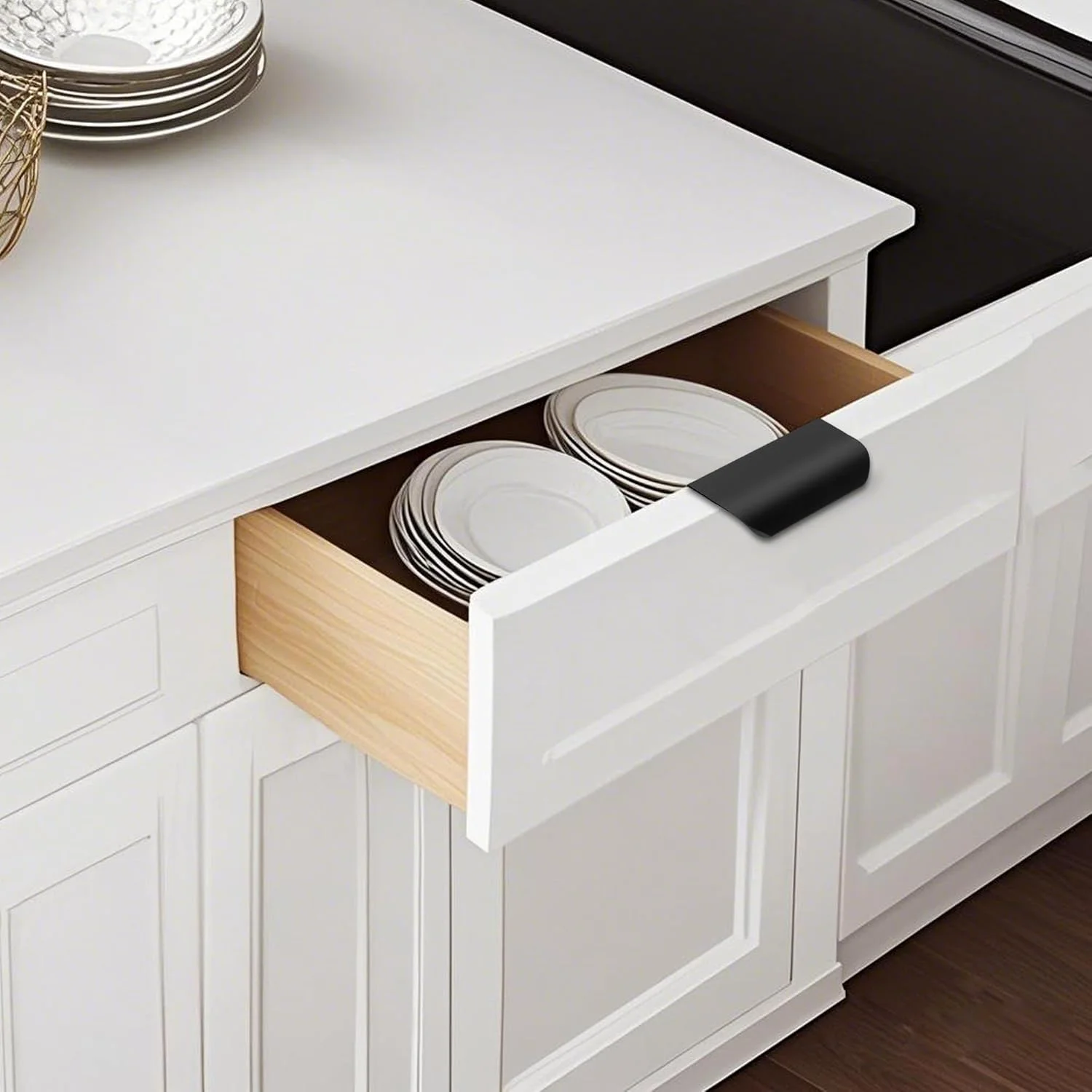 دستگیره مخفی لبه مشکی Cozy Tower، بسته 10 عددی، 8 سانتی متری، دستگیره کابینت آشپزخانه، دستگیره کمد، دستگیره کشو آلومینیومی مدرن برای درب کمد، مشکی مات