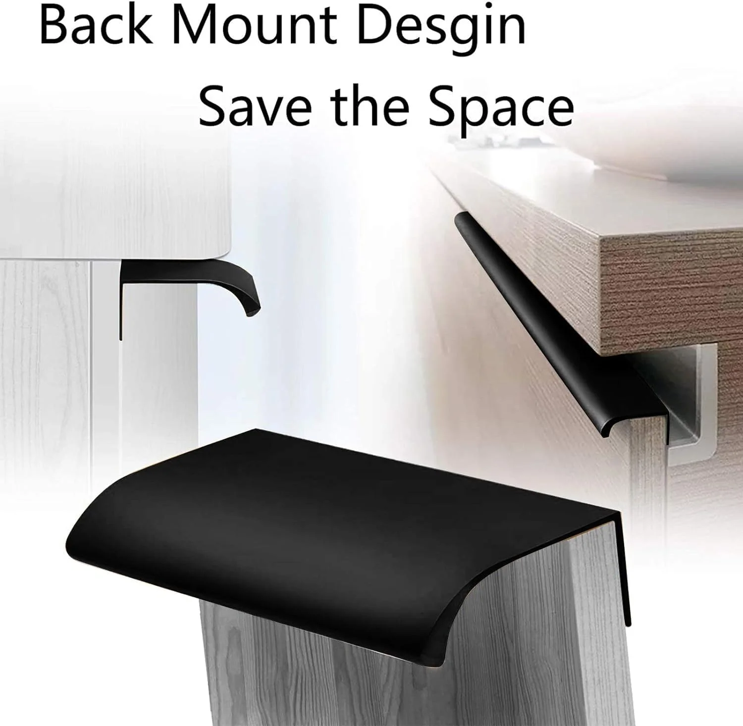 دستگیره مخفی لبه انگشتی Caroyee مشکی، نصب از پشت، 80 میلی متر، دستگیره آلومینیومی پنهان برای درب کابینت کشو اتاق نشیمن آشپزخانه منزل (8 عدد)