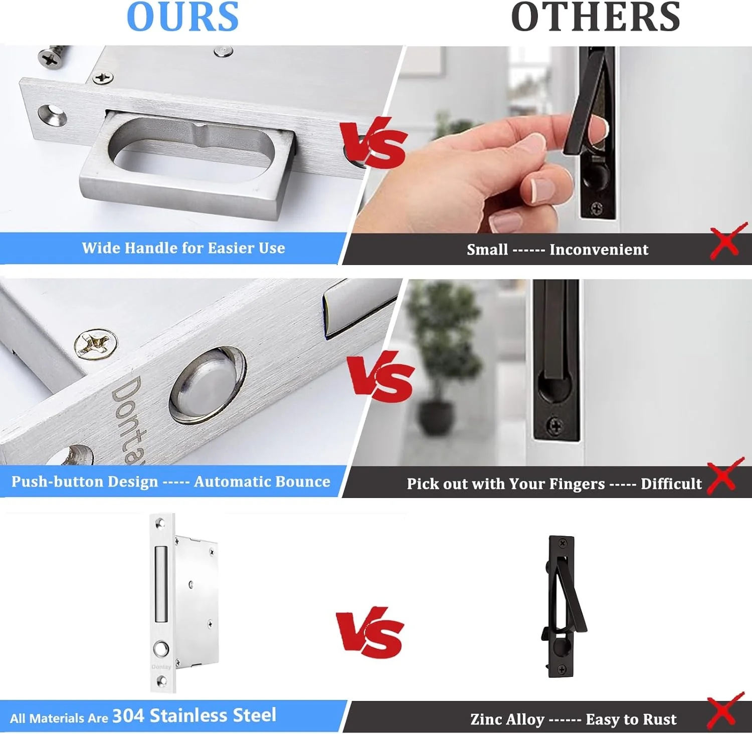 دستگیره های درب کشویی پاکتی Dontay، سخت افزار درب پاکتی غیر قفل شونده از جنس استنلس استیل 304، دستگیره های فرورفته توکار، دستگیره لبه سنگین با حلقه بیرون جهنده (نیکل ساتن (1 ست)، 6 اینچ)، مستطیلی دستگیره های درب کشویی پاکتی Dontay، سخت افزار درب پاکتی غیر قفل شونده از جنس استنلس استیل 304، دستگیره های فرورفته توکار، دستگیره لبه سنگین با حلقه بیرون جهنده (نیکل ساتن (1 ست)، 6 اینچ)، مستطیلی