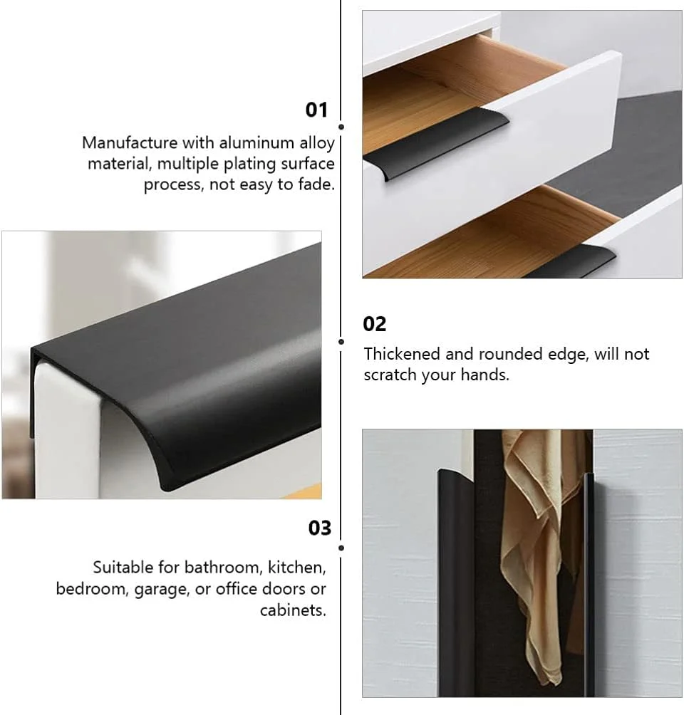 NOPQRST دستگیره مخفی 8 عددی آلیاژ آلومینیوم مشکی، دستگیره های کشویی پنهان، دستگیره انگشتی مدرن، دستگیره پشتی، دستگیره درب مشکی برای کابینت، کشو، درب آشپزخانه منزل (120 میلی متر)