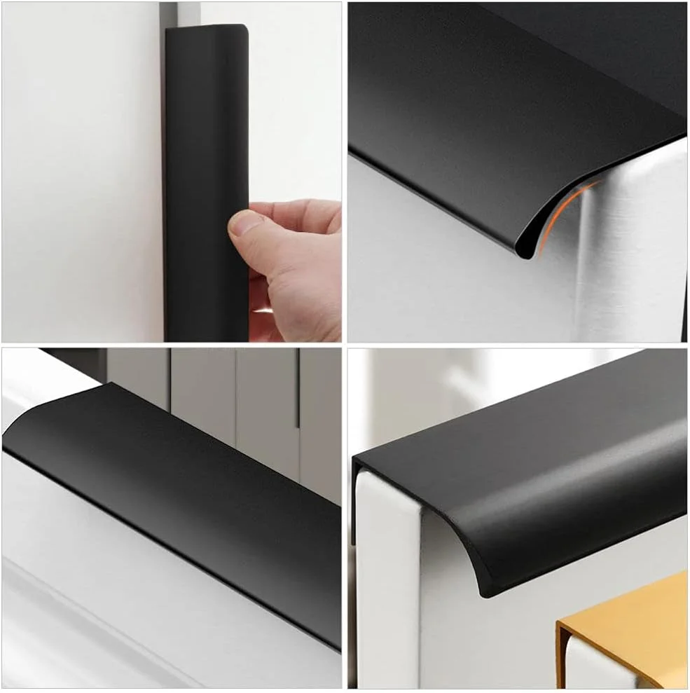 NOPQRST دستگیره مخفی 8 عددی آلیاژ آلومینیوم مشکی، دستگیره های کشویی پنهان، دستگیره انگشتی مدرن، دستگیره پشتی، دستگیره درب مشکی برای کابینت، کشو، درب آشپزخانه منزل (120 میلی متر)