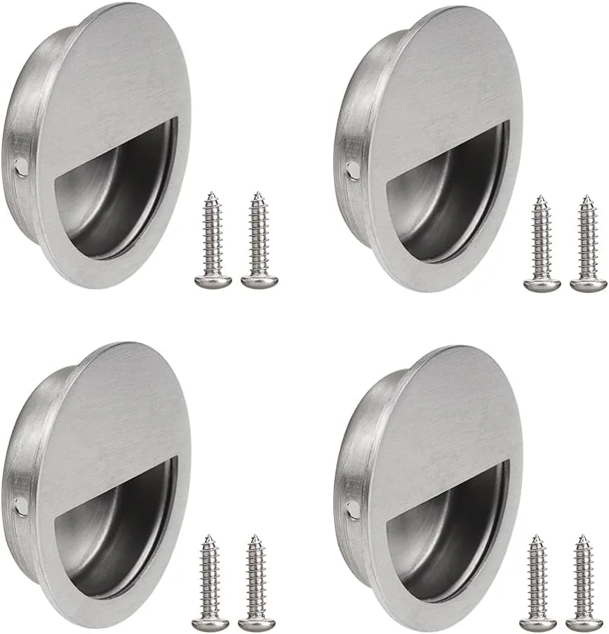 دستگیره کشویی توکار ZXShow، بسته 4 عددی، قطر 50 میلی متر، استیل ضد زنگ، دستگیره گرد توکار با پیچ های مخفی برای درب کابینت کشو