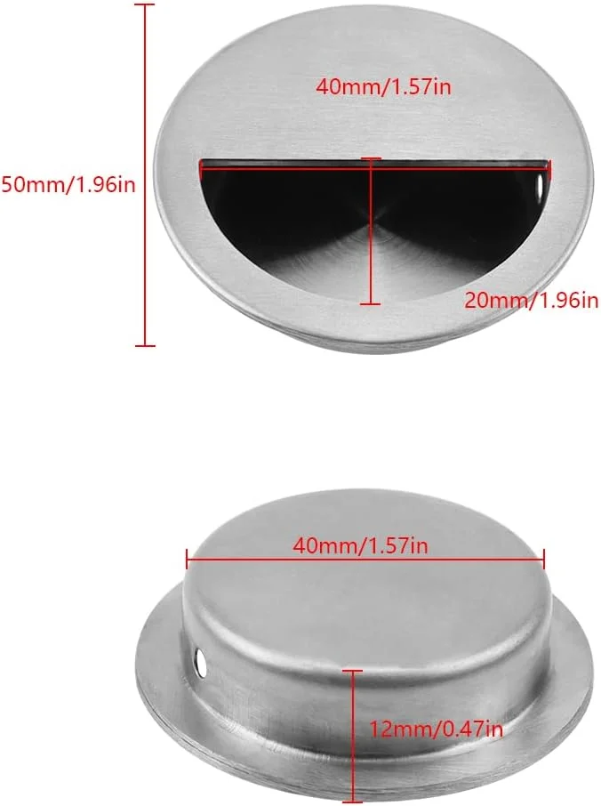 دستگیره کشویی توکار ZXShow، بسته 4 عددی، قطر 50 میلی متر، استیل ضد زنگ، دستگیره گرد توکار با پیچ های مخفی برای درب کابینت کشو