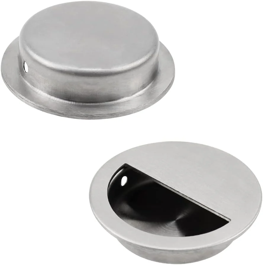 دستگیره کشویی توکار ZXShow، بسته 4 عددی، قطر 50 میلی متر، استیل ضد زنگ، دستگیره گرد توکار با پیچ های مخفی برای درب کابینت کشو