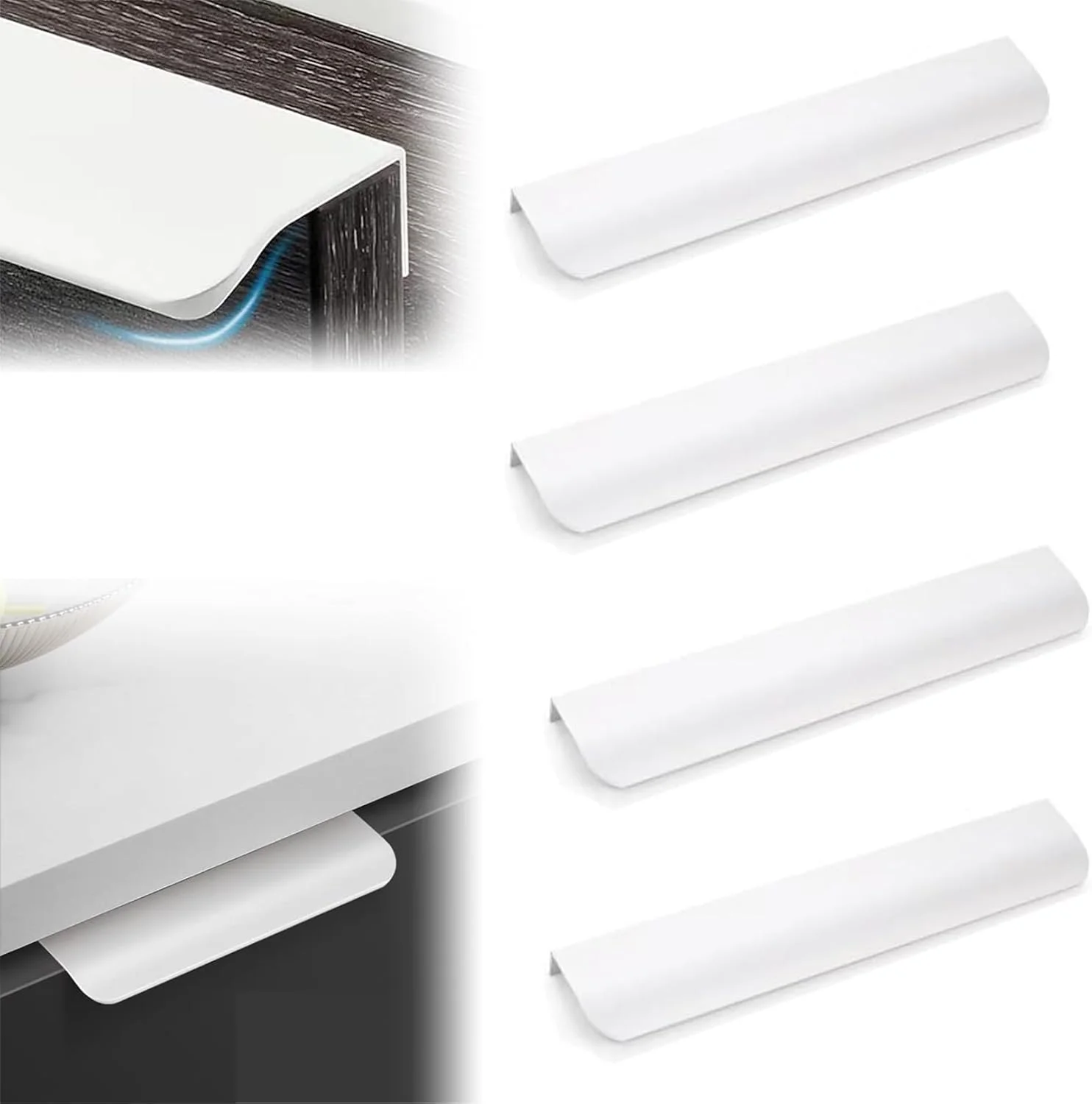 دستگیره های لبه ای سفید رنگ استرانگ، 4 عددی، دستگیره لبه انگشتی، دستگیره های مخفی فرورفته، دستگیره های نامرئی آلیاژ آلومینیوم کمد، دستگیره های کابینت سفید، برای کابینت ها، کشوها، درب های کشویی