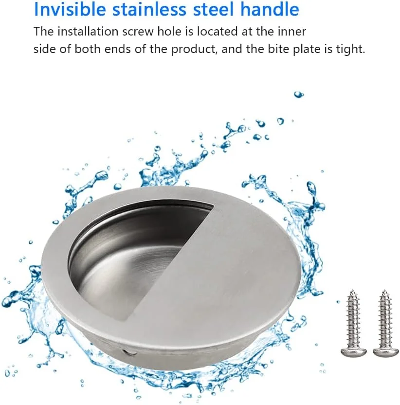 دستگیره کشویی توکار ZXShow، بسته 4 عددی، قطر 50 میلی متر، استیل ضد زنگ، دستگیره گرد توکار با پیچ های مخفی برای درب کابینت کشو