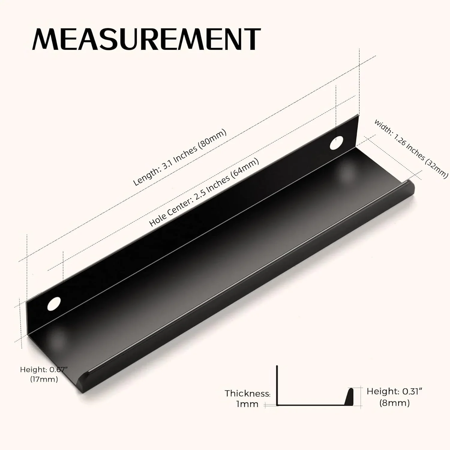 یهودهو بسته 10 عددی دستگیره انگشتی مشکی برای کابینت، دستگیره لبه کابینت برای کشو آشپزخانه، دستگیره کمد، 80 میلی متر (3.1 اینچ)