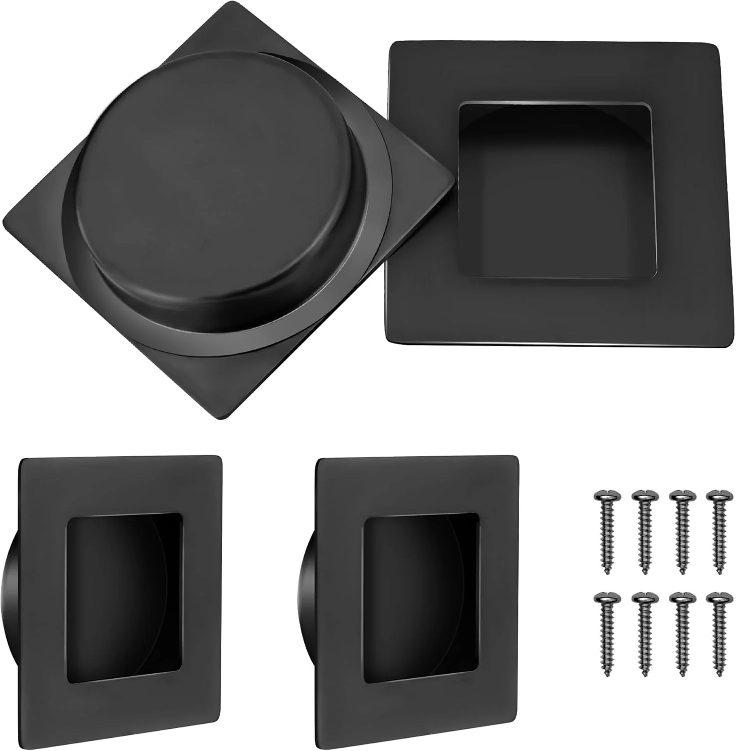 دستگیره های توکار انگشتی تزویق، مناسب برای درب های کشویی و کمد دیواری، استیل ضد زنگ مشکی مات، سخت افزار درب انبار (بسته 4 عددی)