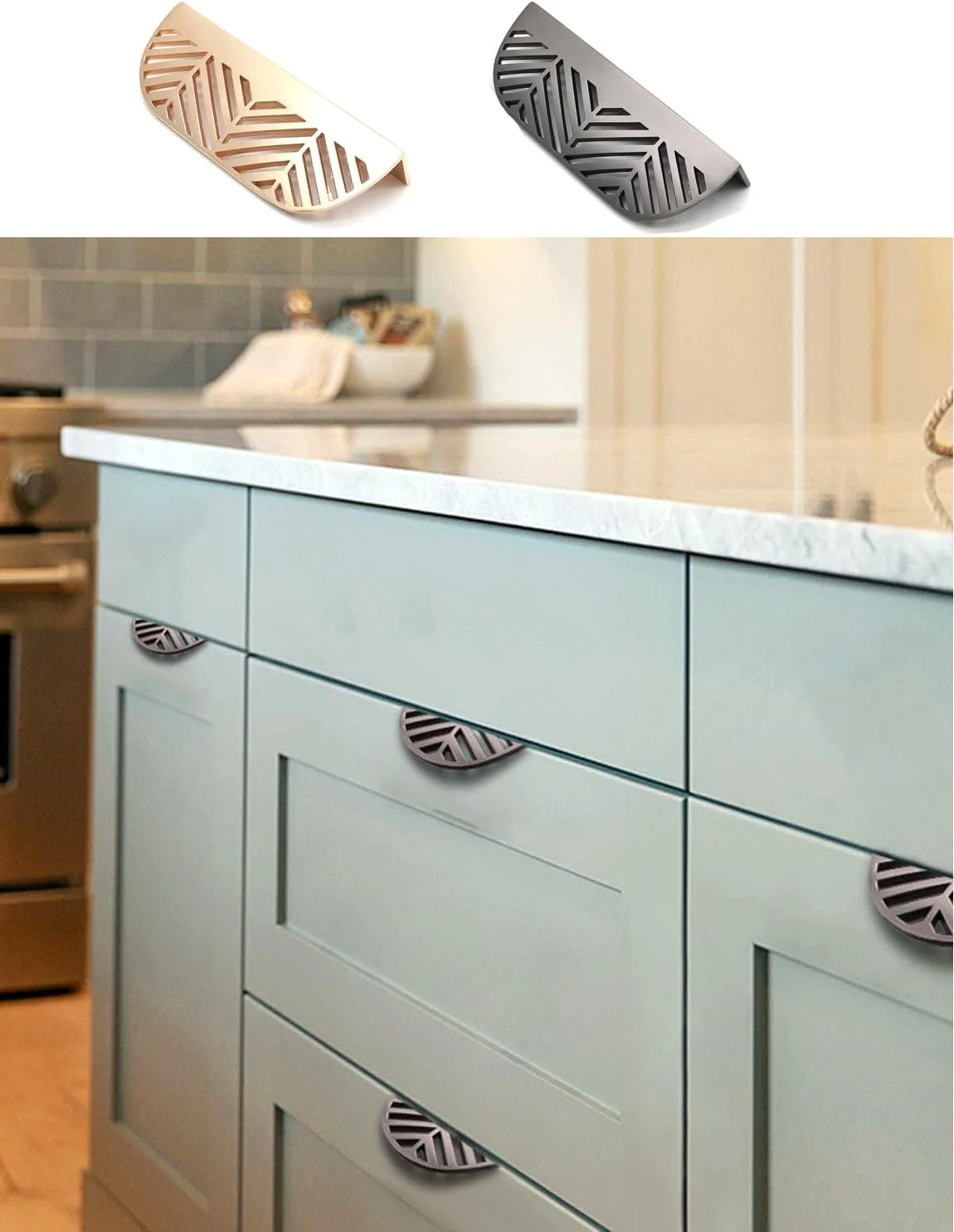 دستگیره لبه انگشتی کابینت Susenya، دستگیره ضربه ای انگشتی، دستگیره های برگی با پیچ، طول 11.7 سانتی متر، فاصله مرکز سوراخ 6.4 سانتی متر، دستگیره های طلایی کابینت آشپزخانه، آلیاژ روی، 2 عدد