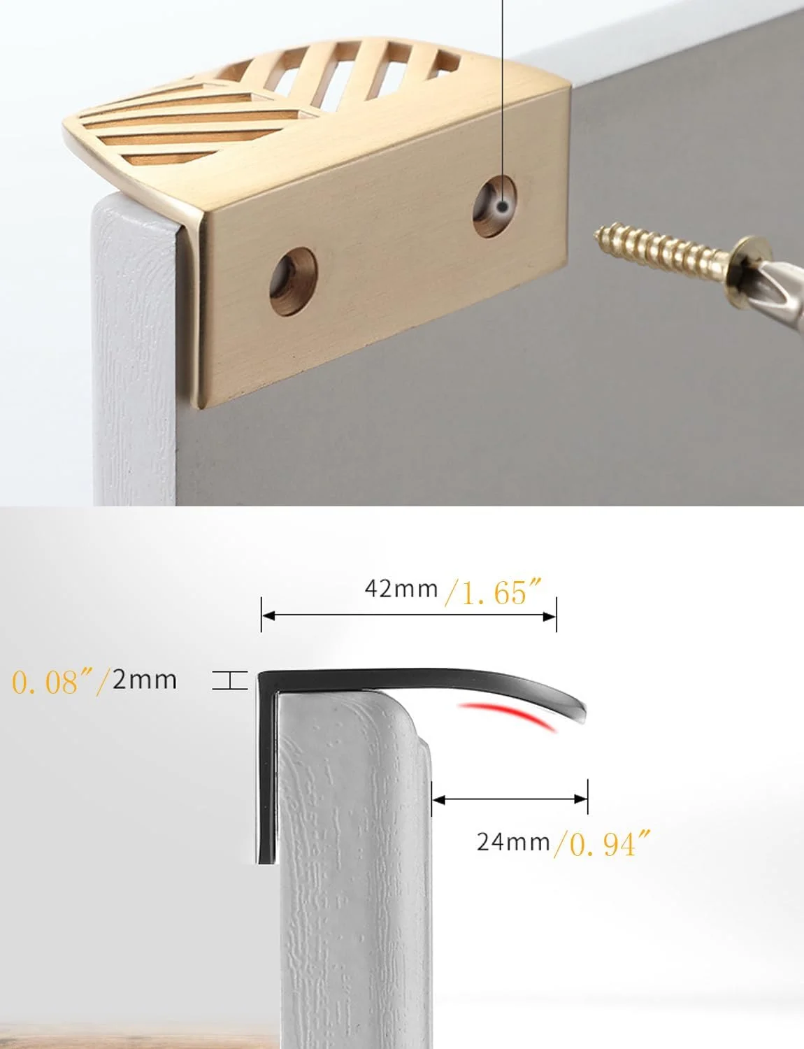 دستگیره لبه انگشتی کابینت Susenya، دستگیره ضربه ای انگشتی، دستگیره های برگی با پیچ، طول 11.7 سانتی متر، فاصله مرکز سوراخ 6.4 سانتی متر، دستگیره های طلایی کابینت آشپزخانه، آلیاژ روی، 2 عدد