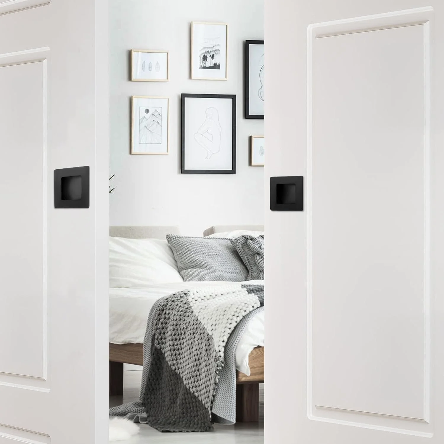 دستگیره های توکار انگشتی تزویق، مناسب برای درب های کشویی و کمد دیواری، استیل ضد زنگ مشکی مات، سخت افزار درب انبار (بسته 4 عددی)