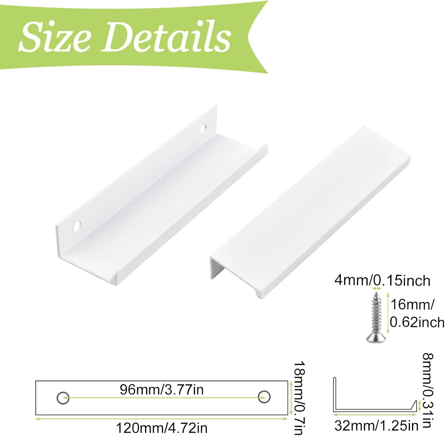 دستگیره مخفی لبه انگشتی UFURMATE، بسته 8 عددی دستگیره های آلومینیومی سفید براق، دستگیره های مخفی لبه انگشتی، دستگیره های زبانه ای نامرئی با پیچ ​​برای کشو، کابینت (120 میلی متر / 4.72 اینچ)