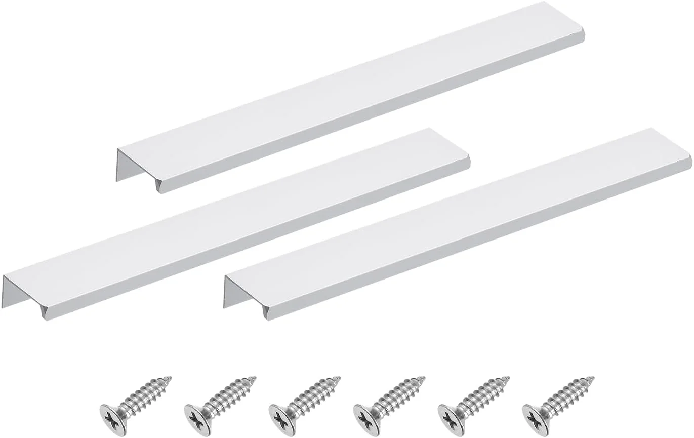 سورسینگ مپ دستگیره لبه انگشتی کابینت، 3 عدد 250 میلی متر / 9.84 اینچ آلیاژ آلومینیوم نصب پشتی دستگیره های مخفی کابینت دستگیره پنهان برای کابینت کشو آشپزخانه منزل، نقره ای