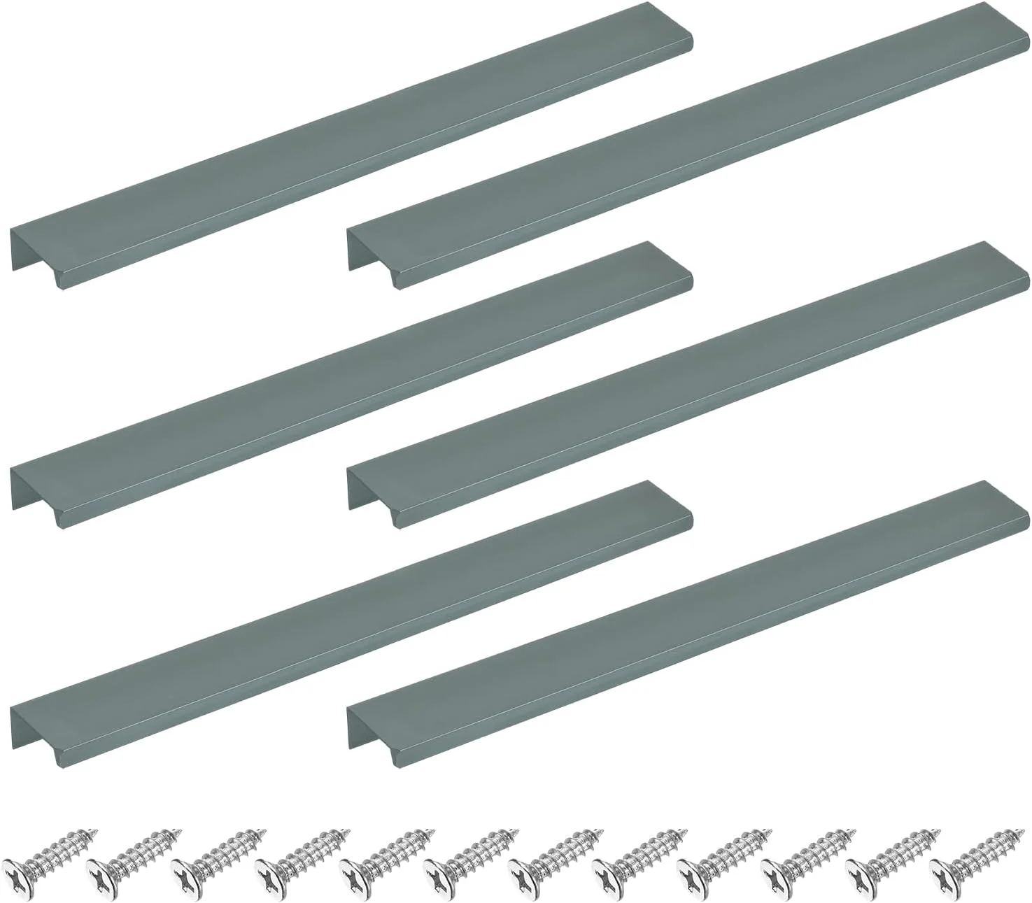 دستگیره لبه انگشتی کابینت سورسیینگ مپ، 6 عدد 300 میلی متر / 11.81 اینچ آلیاژ آلومینیوم نصب پشتی دستگیره های مخفی کابینت دستگیره پنهان برای کابینت کشو آشپزخانه منزل، خاکستری