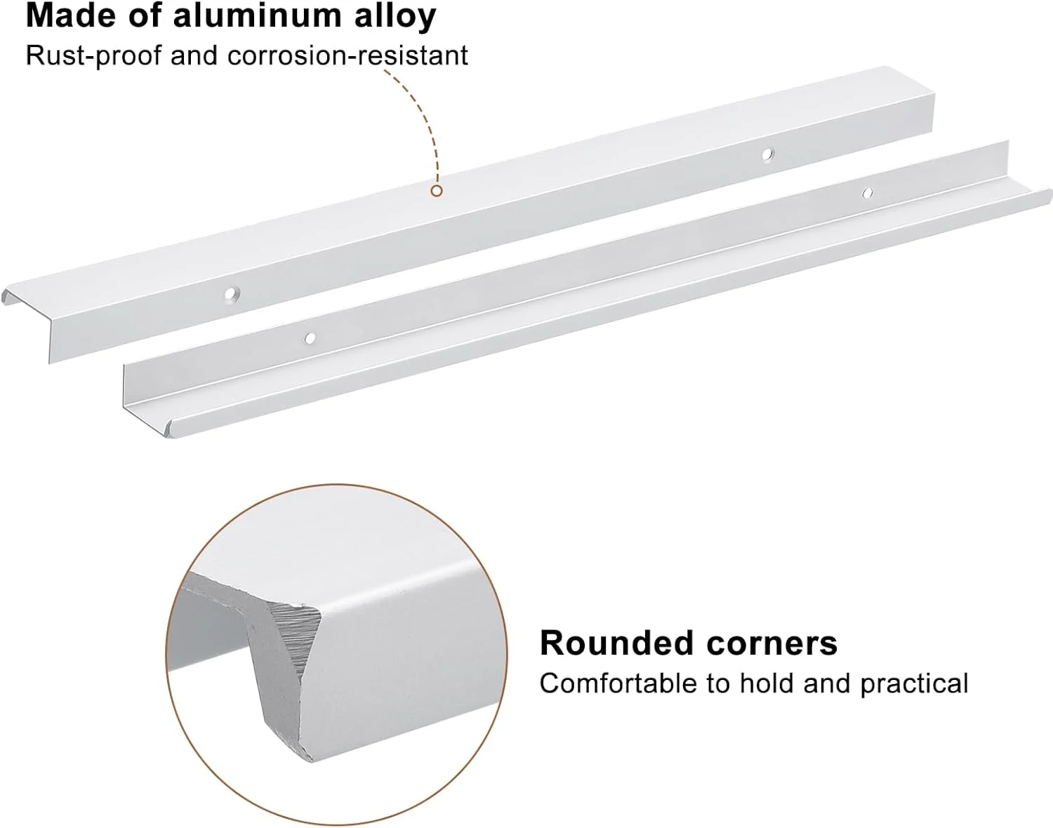 دستگیره مخفی لبه کابینت سورسیینگ مپ، 3 عدد 400 میلی متر / 15.75 اینچ آلیاژ آلومینیوم نصب از پشت، دستگیره مخفی برای کابینت کشو آشپزخانه منزل، نقره ای