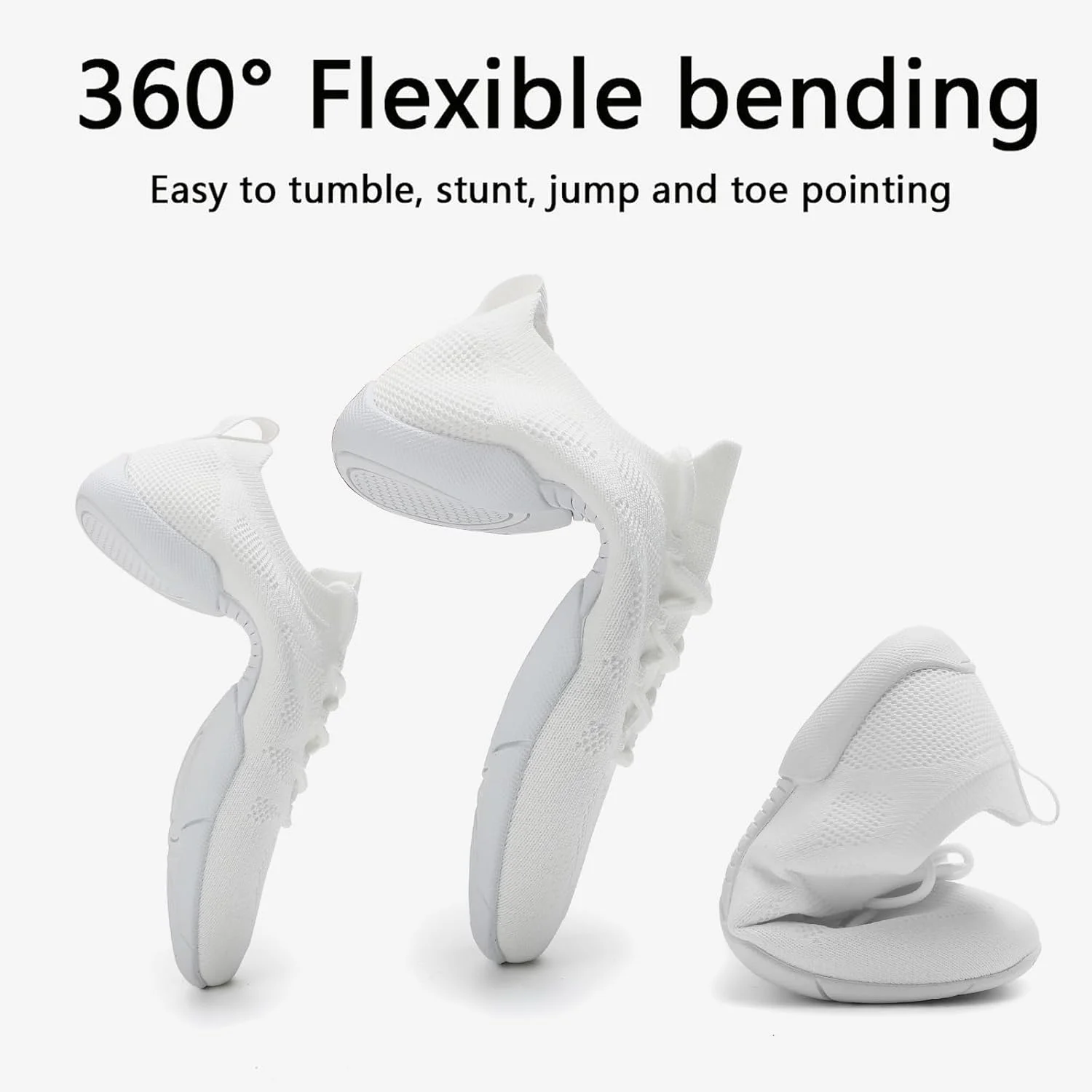 کفش های تشویق کننده Kuikeiu دخترانه سفید، کفش های تشویق کننده تنفسی جوانان، کفش های ورزشی سبک وزن و راحت مشکی برای مسابقات تمرینی تشویق