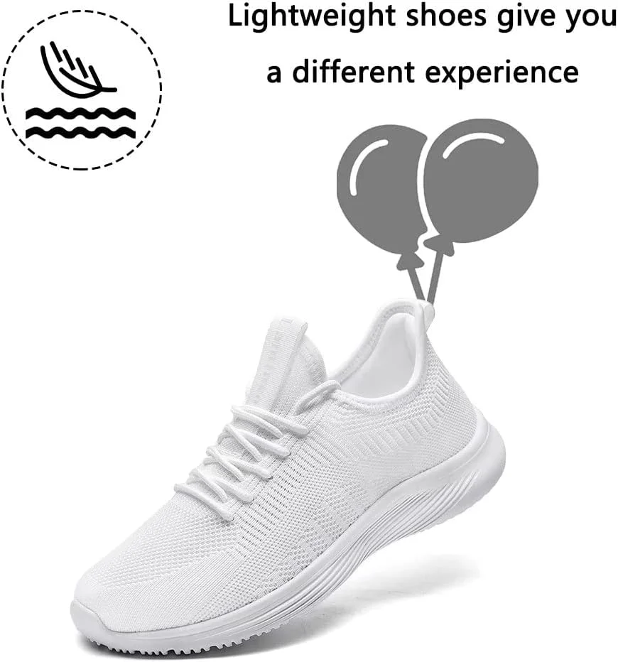 کفش پیاده روی زنانه Lamincoa، سبک، راحت، با کفی مموری فوم، مناسب ورزش، دویدن و کار - سفید، سایز 8