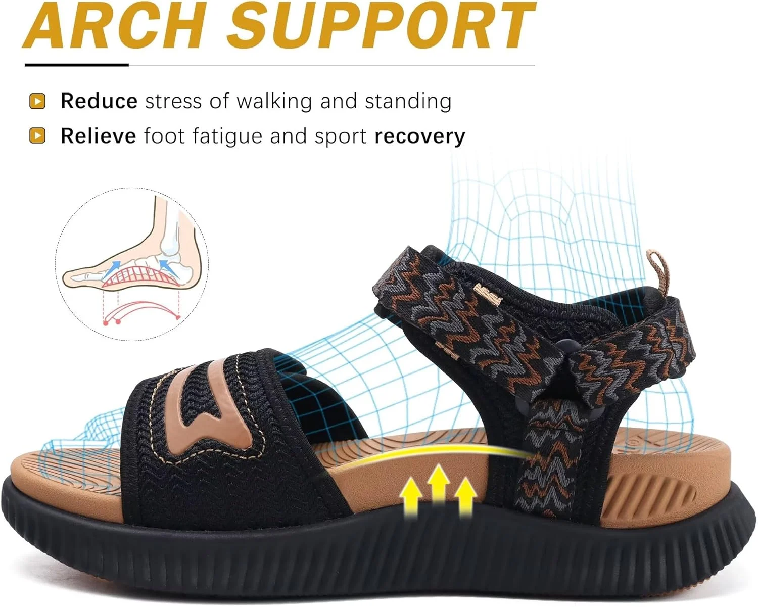 صندل طبی زنانه KuaiLu مناسب پیاده روی، صندل ورزشی زنانه با بالشتک ضخیم، مناسب فضای باز، پیاده روی، صندل آبی با بند قابل تنظیم و کفی طبی راحت برای قوس کف پا